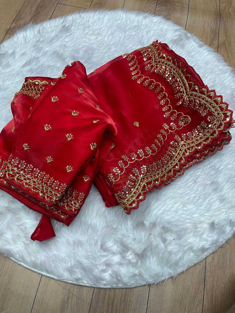 Pure Zimmy Choo Satin Saree With Beautiful 3MM Sequence Zari (C-Pallu) Work And Aarco Border
