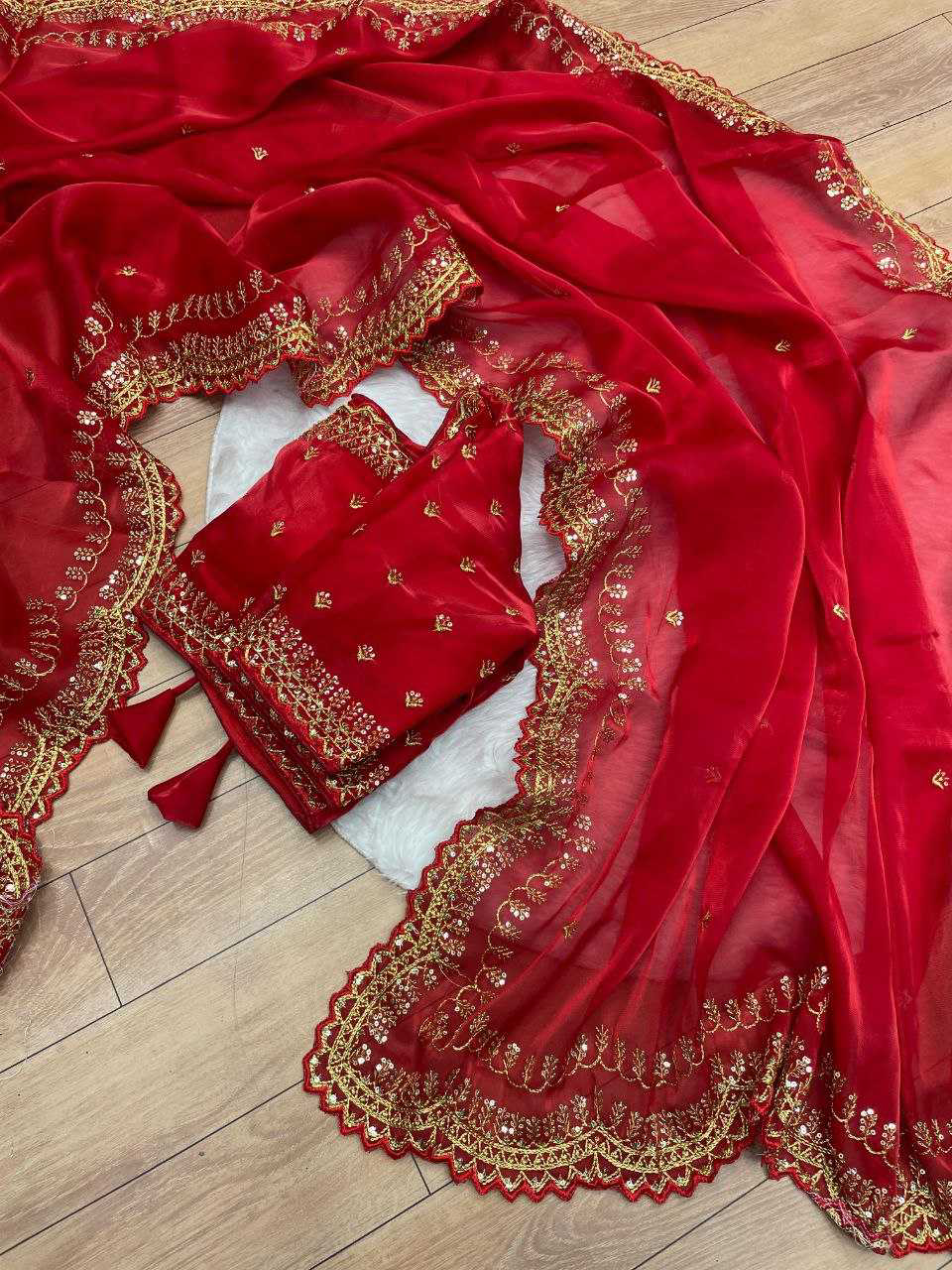 Pure Zimmy Choo Satin Saree With Beautiful 3MM Sequence Zari (C-Pallu) Work And Aarco Border