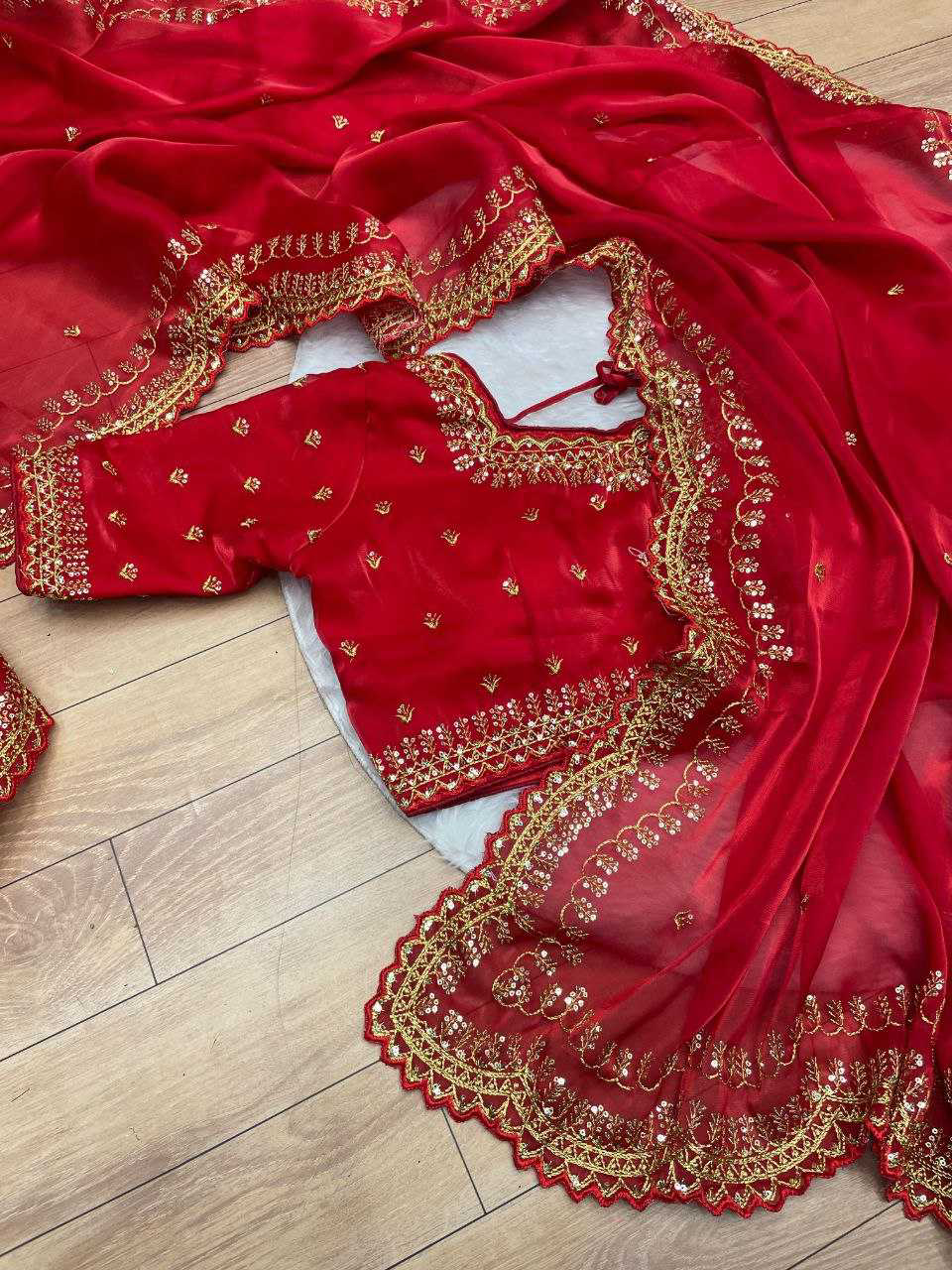 Pure Zimmy Choo Satin Saree With Beautiful 3MM Sequence Zari (C-Pallu) Work And Aarco Border