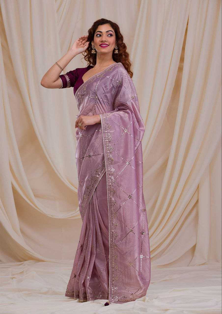 Lavender Jimmy Choo Saree With Zari Embroidery Lace Border and Blouse