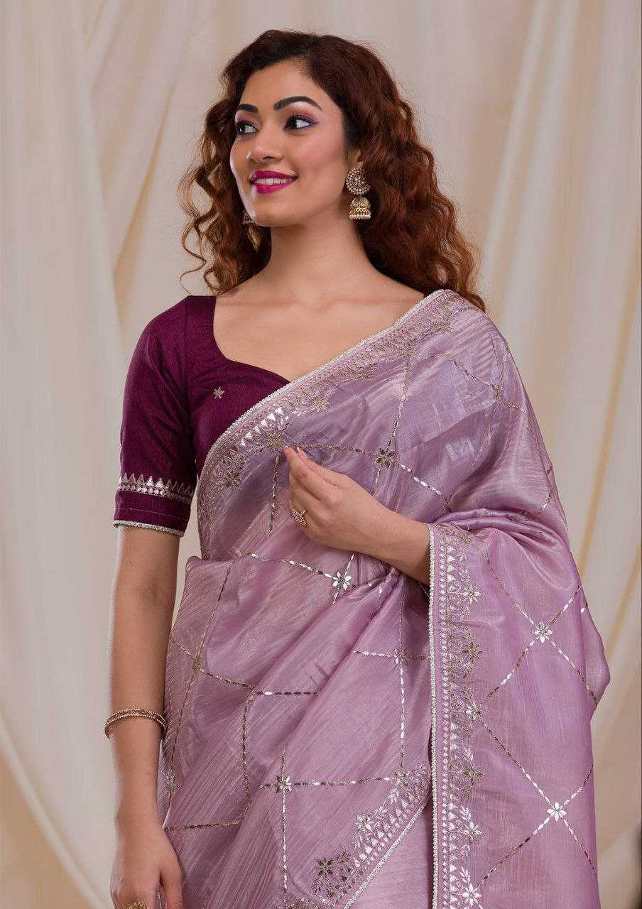 Lavender Jimmy Choo Saree With Zari Embroidery Lace Border and Blouse