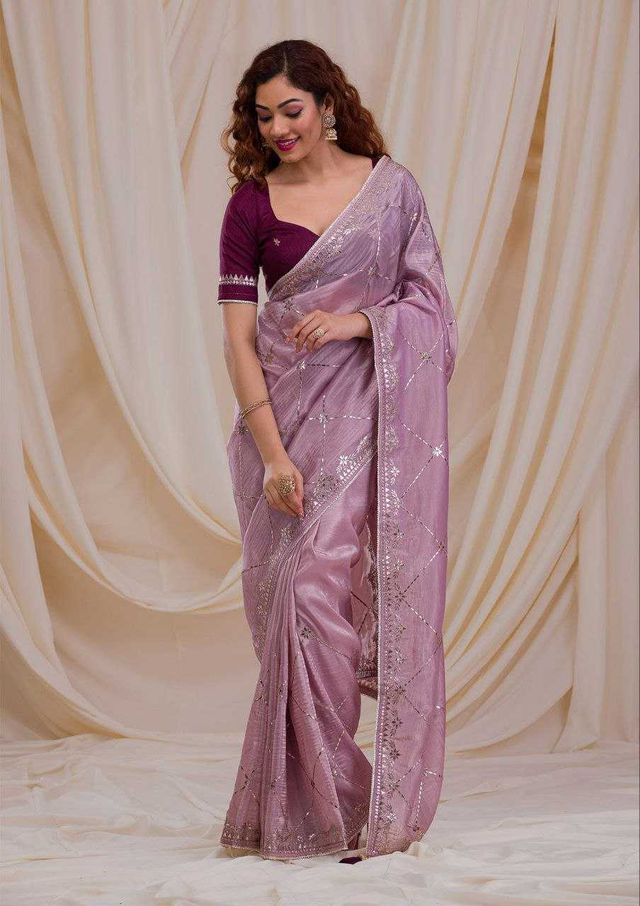 Lavender Jimmy Choo Saree With Zari Embroidery Lace Border and Blouse