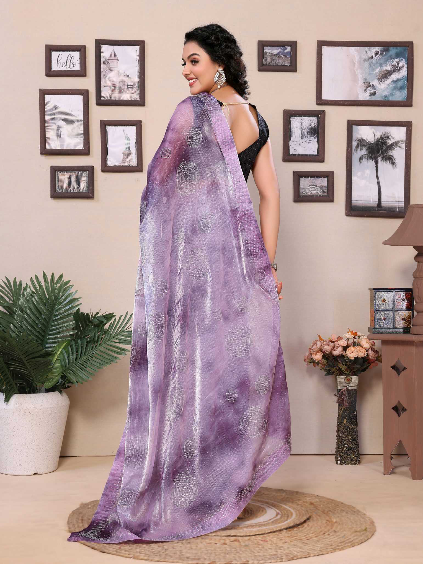 Lavender jimmy choo saree with diamond work