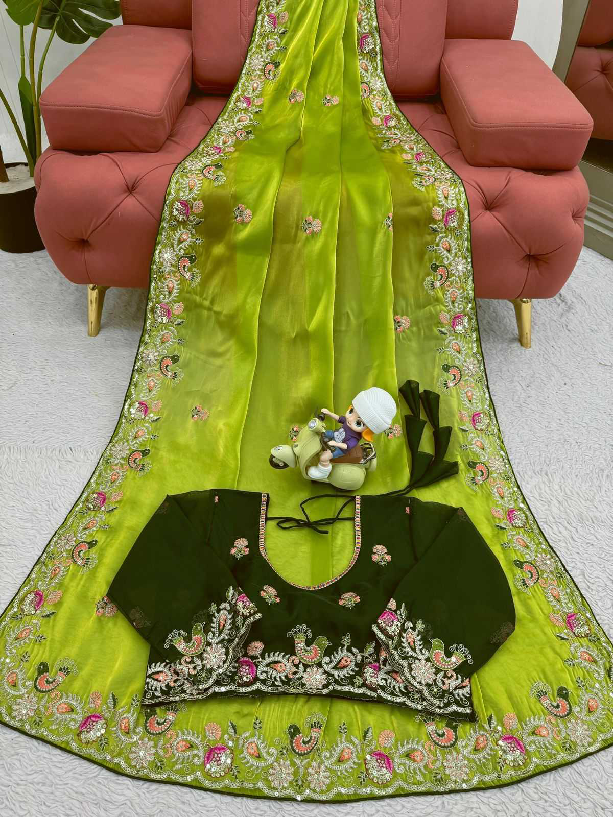 Festive Wear Jimmy Chu Sequence Work Green Color Saree