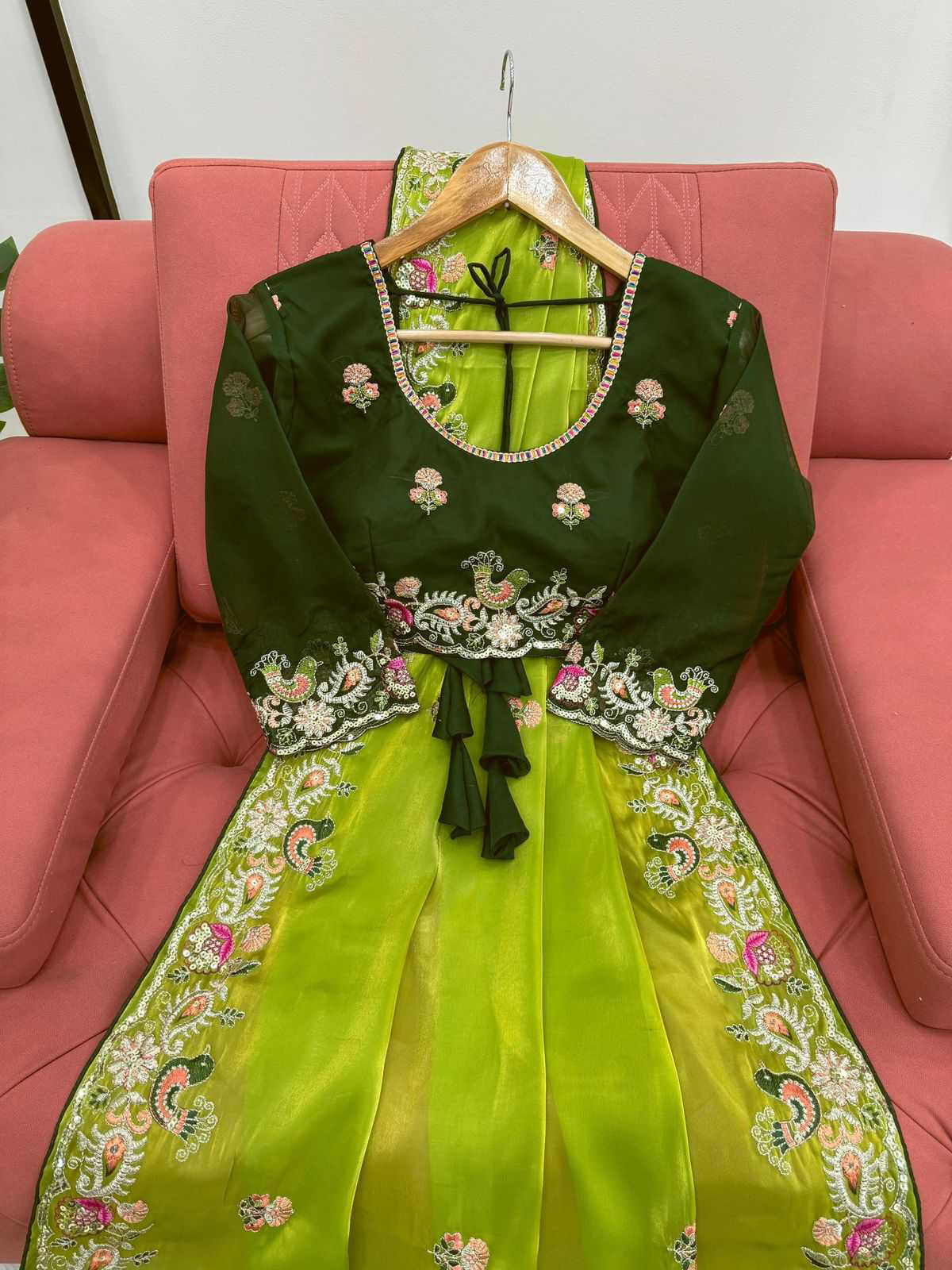 Festive Wear Jimmy Chu Sequence Work Green Color Saree