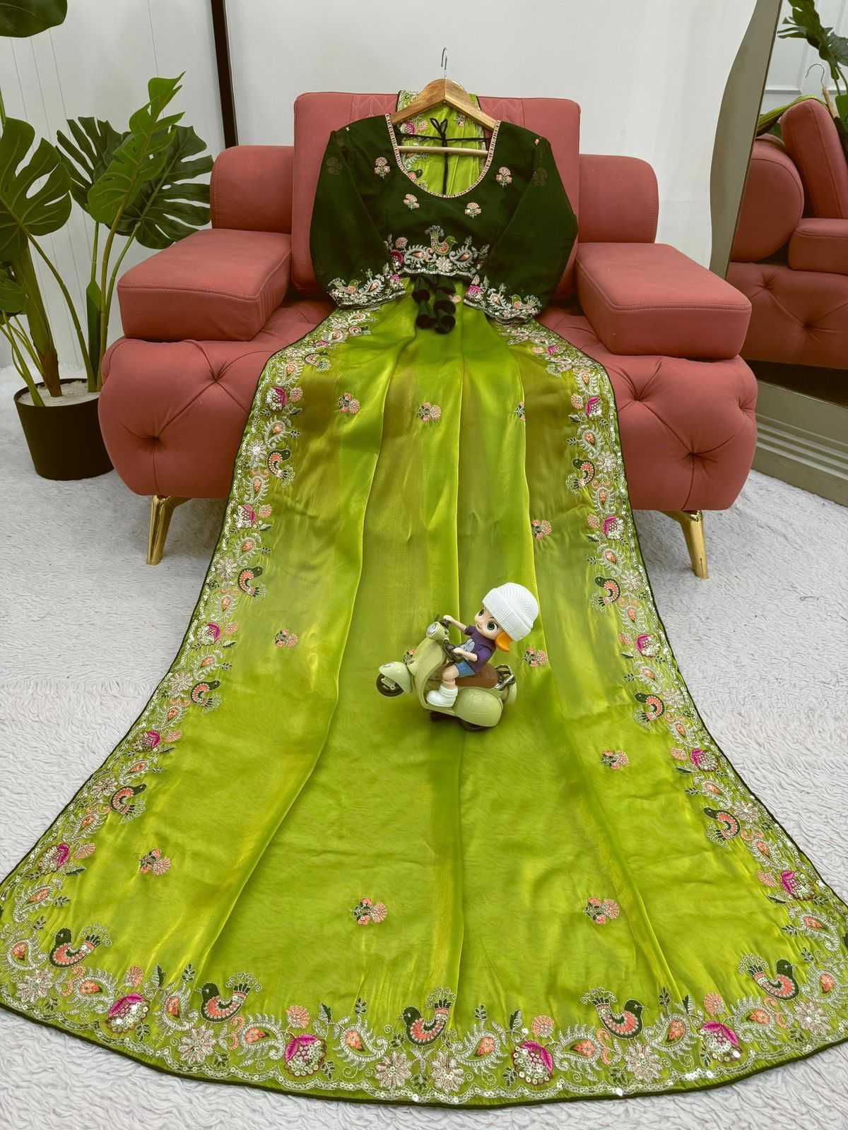 Festive Wear Jimmy Chu Sequence Work Green Color Saree