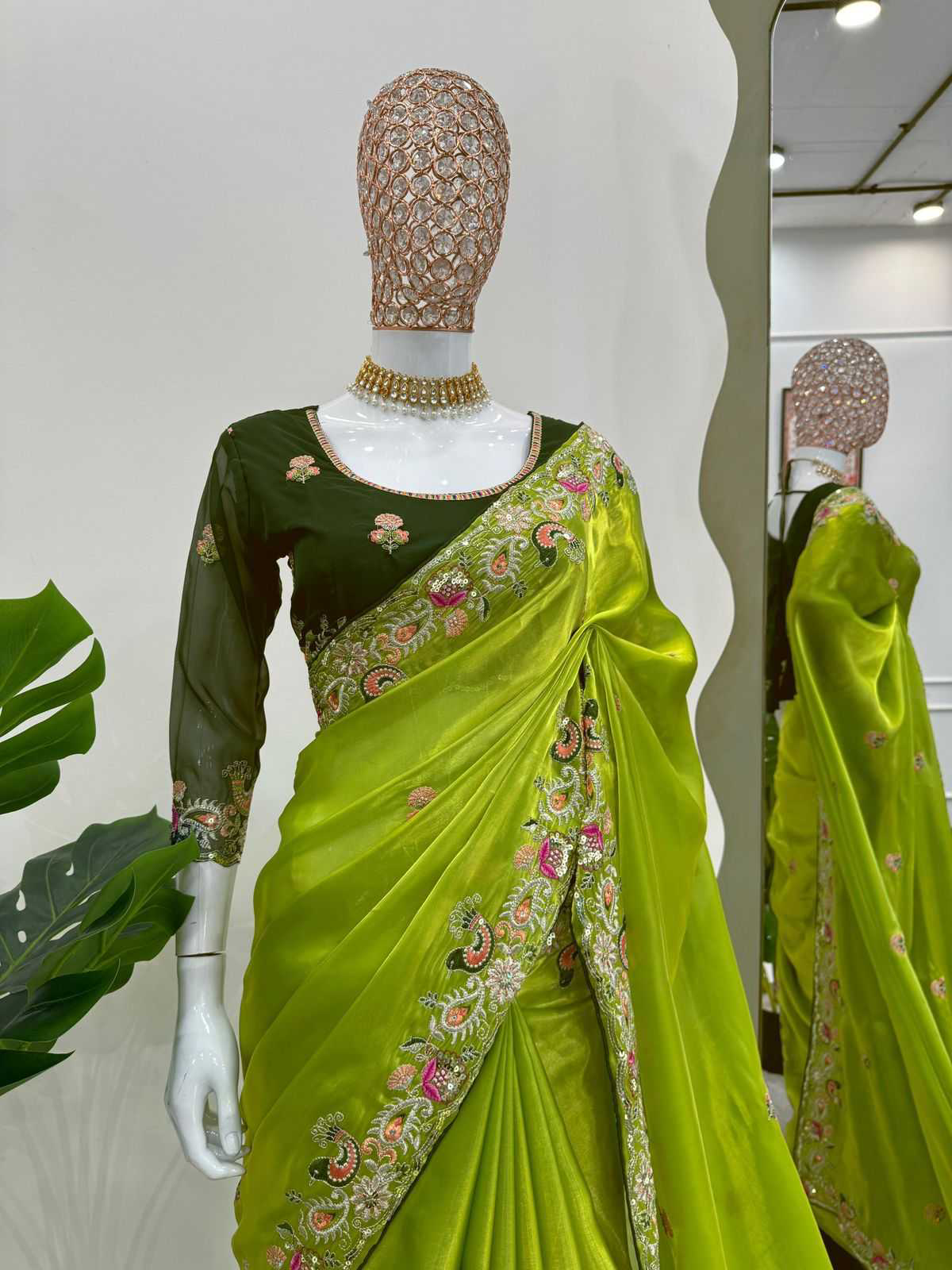 Festive Wear Jimmy Chu Sequence Work Green Color Saree