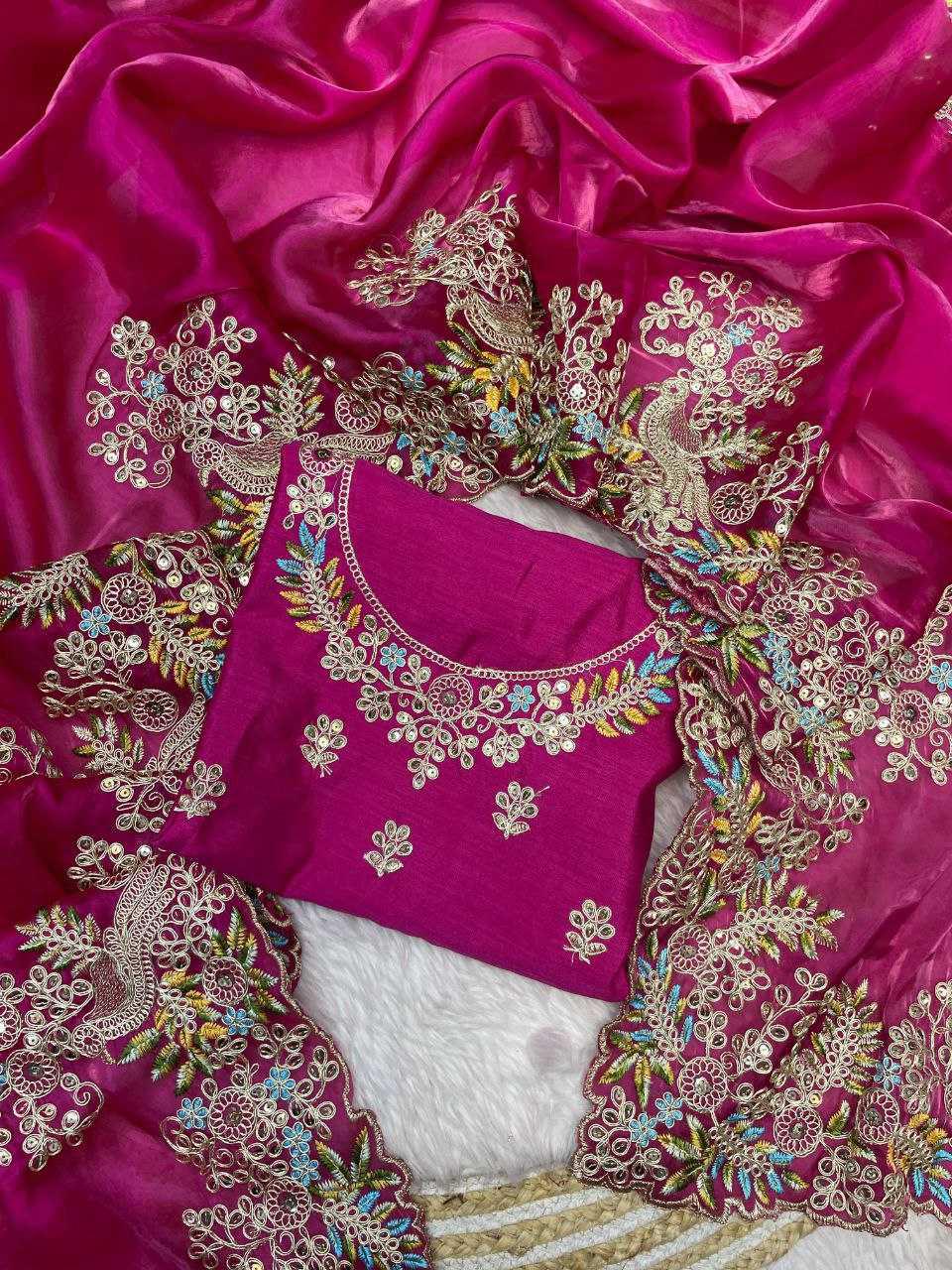Pure Soft Jimmy Cho with Heavy Embroidery Multi Treads , Coding & Sequins Work & Fancy CutWork In saree