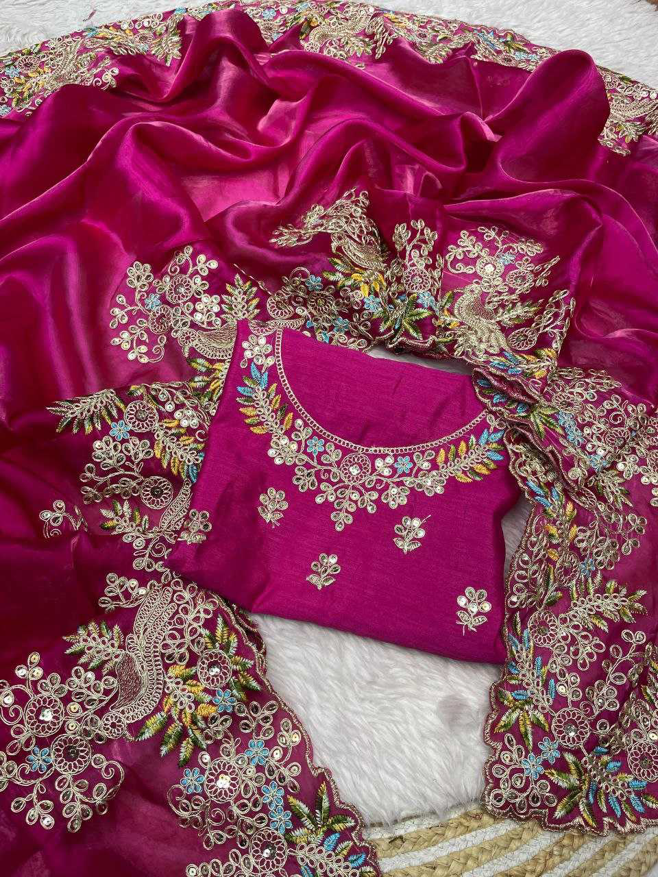 Pure Soft Jimmy Cho with Heavy Embroidery Multi Treads , Coding & Sequins Work & Fancy CutWork In saree