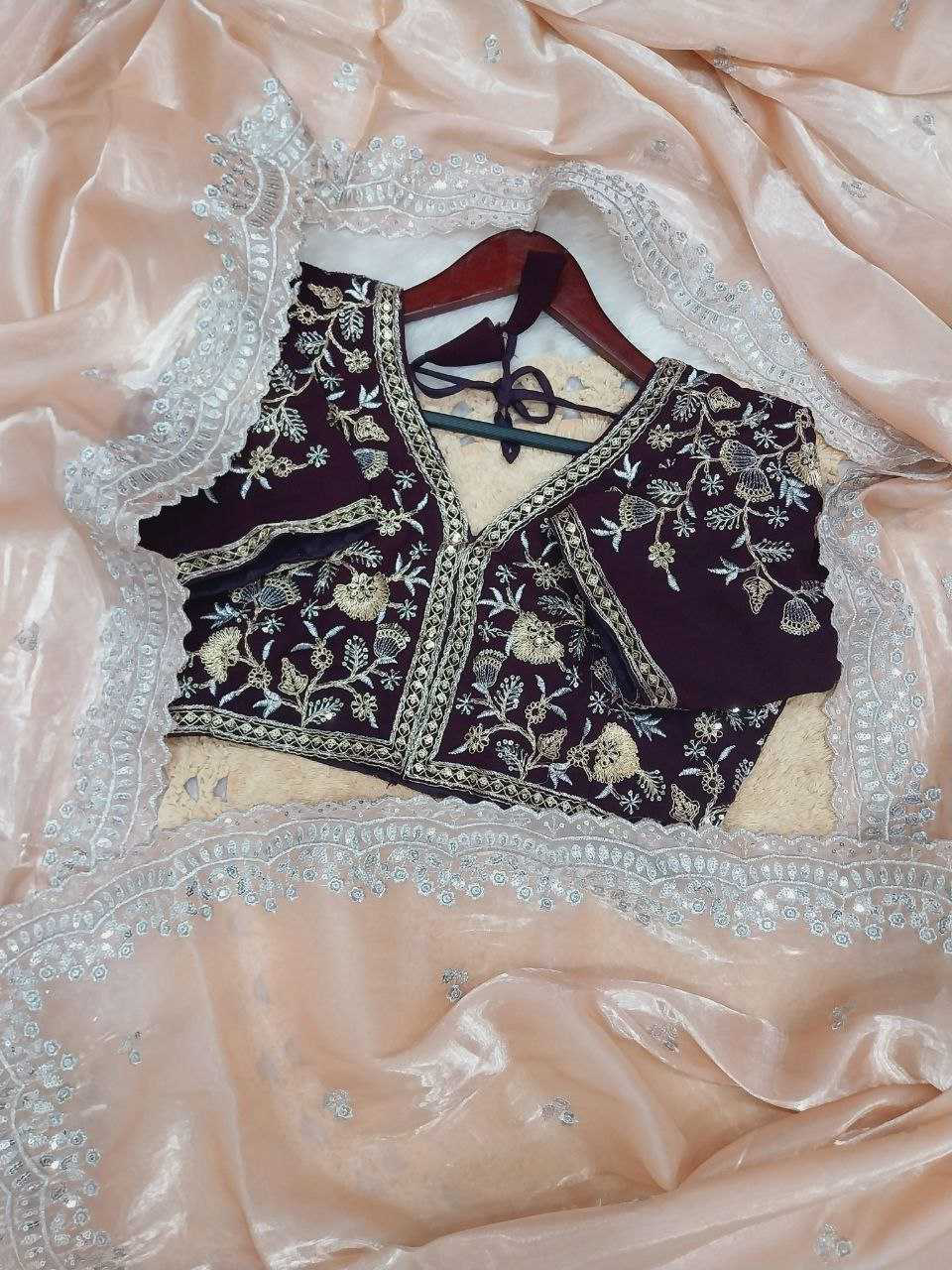 Soft Jimmychoo Saree embellished with beautiful embroidery work allover saree