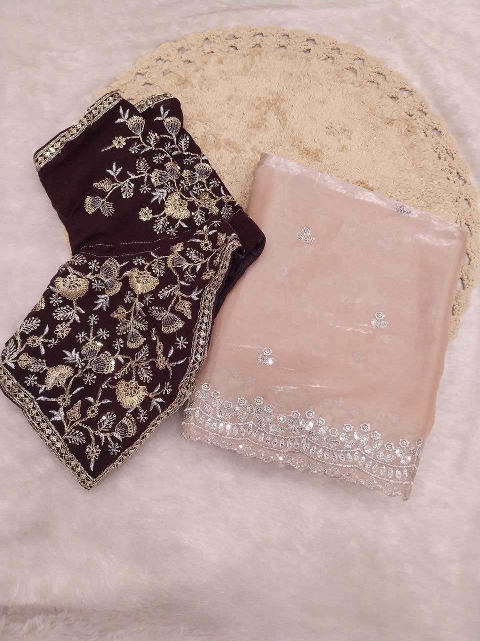 Soft Jimmychoo Saree embellished with beautiful embroidery work allover saree