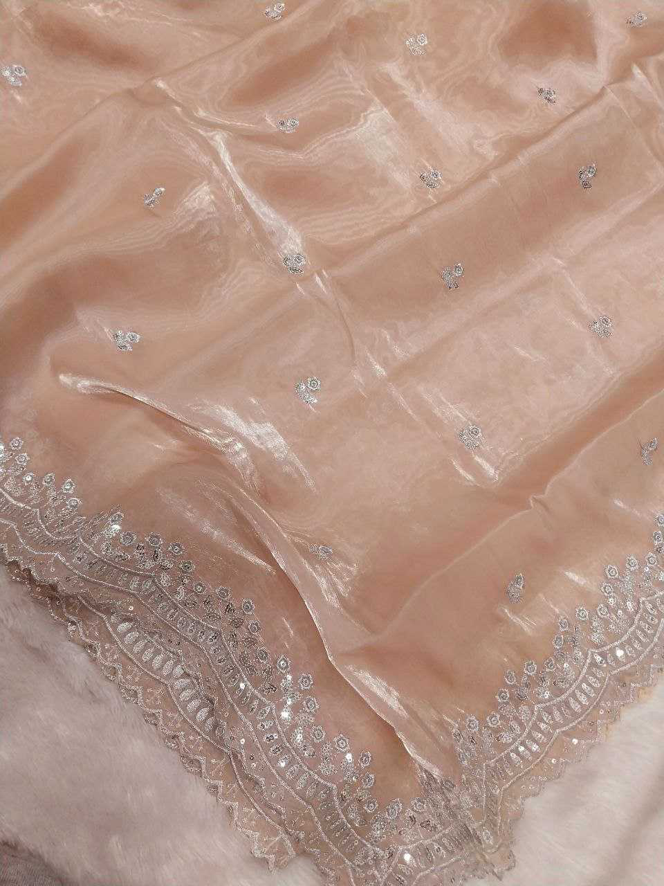 Soft Jimmychoo Saree embellished with beautiful embroidery work allover saree