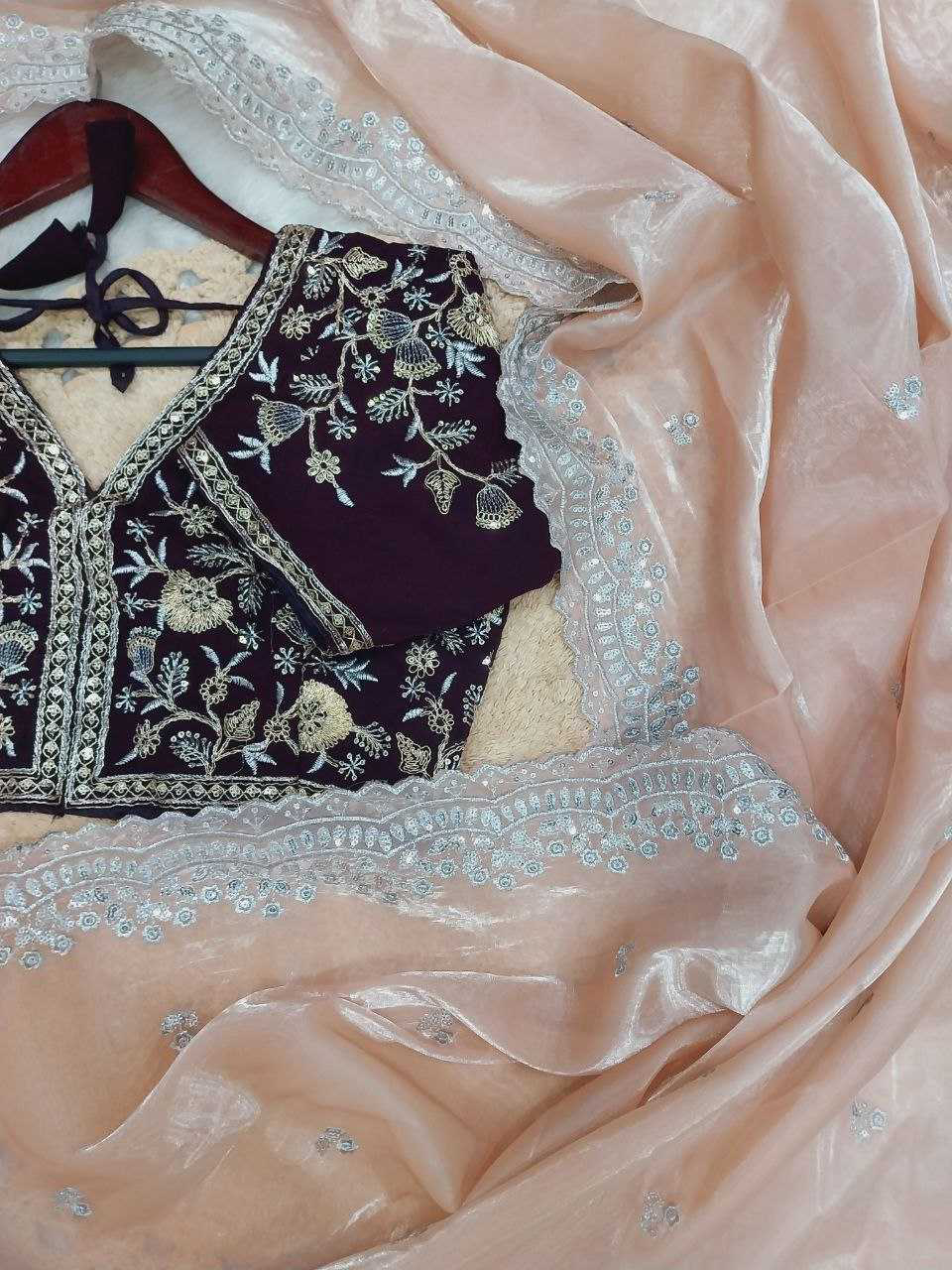 Soft Jimmychoo Saree embellished with beautiful embroidery work allover saree
