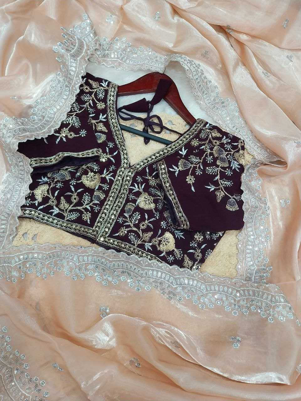 Soft Jimmychoo Saree embellished with beautiful embroidery work allover saree