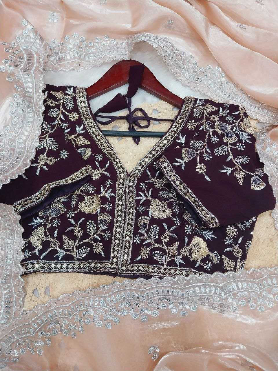 Soft Jimmychoo Saree embellished with beautiful embroidery work allover saree