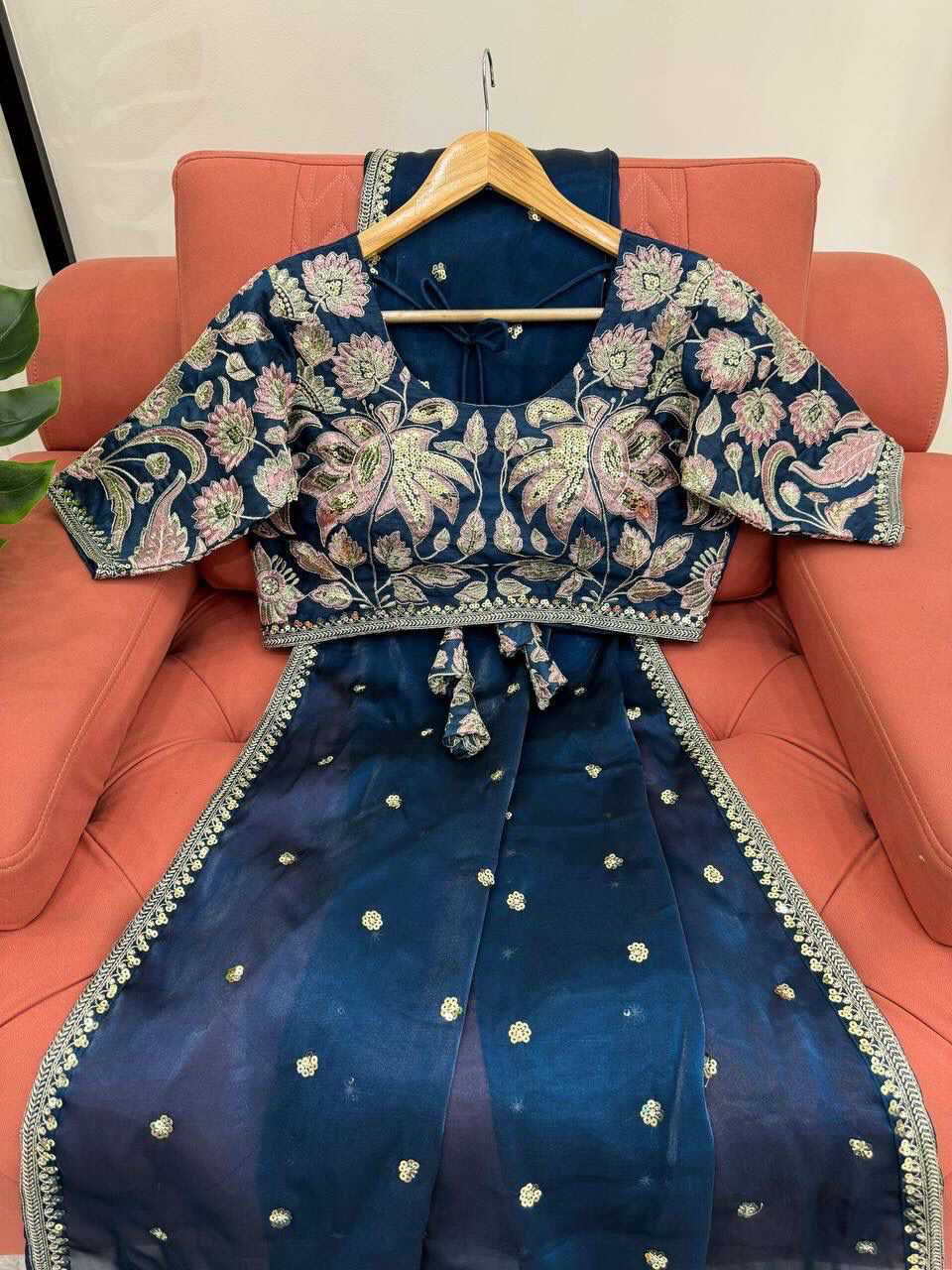 PURE SOFT ZIMMY CHOO SILK FABRIC ON BEAUTIFUL EMBROIDERY ZARI AND SEQUENCES WORK WITH HEAVY WORK BORDER IN SAREE