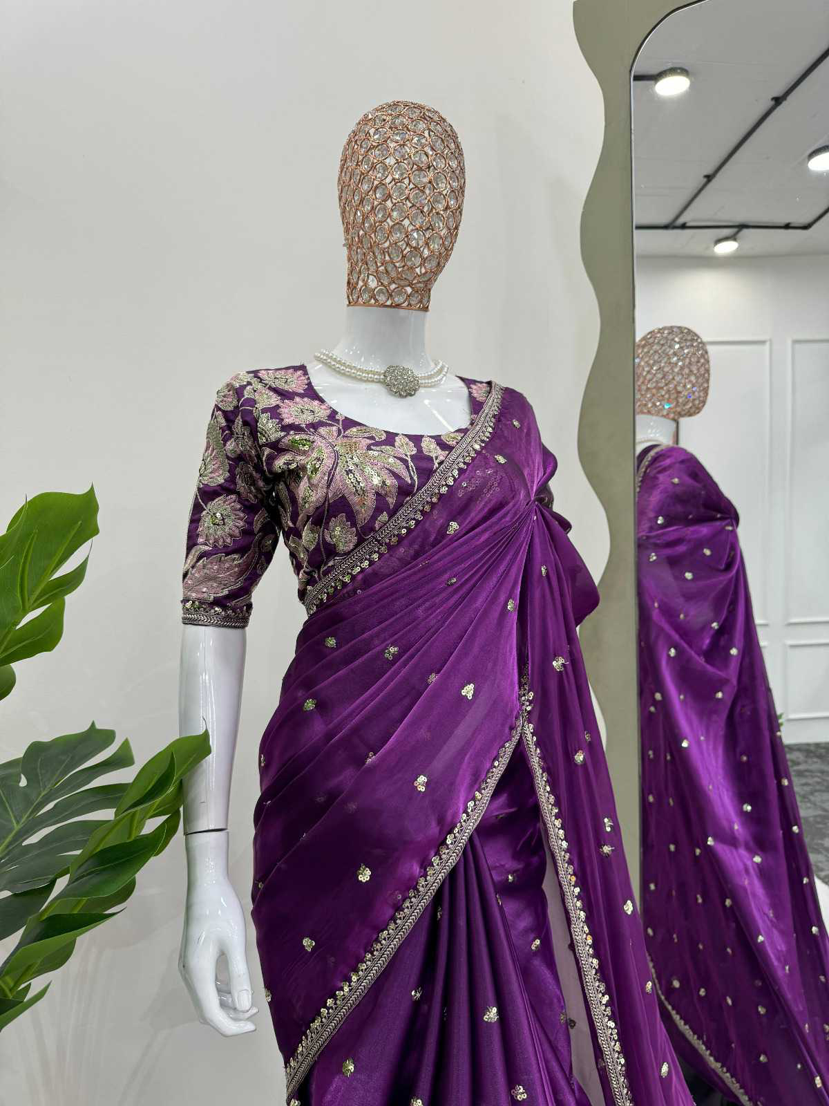 purple Jimmy Choo saree with sequence embroidery