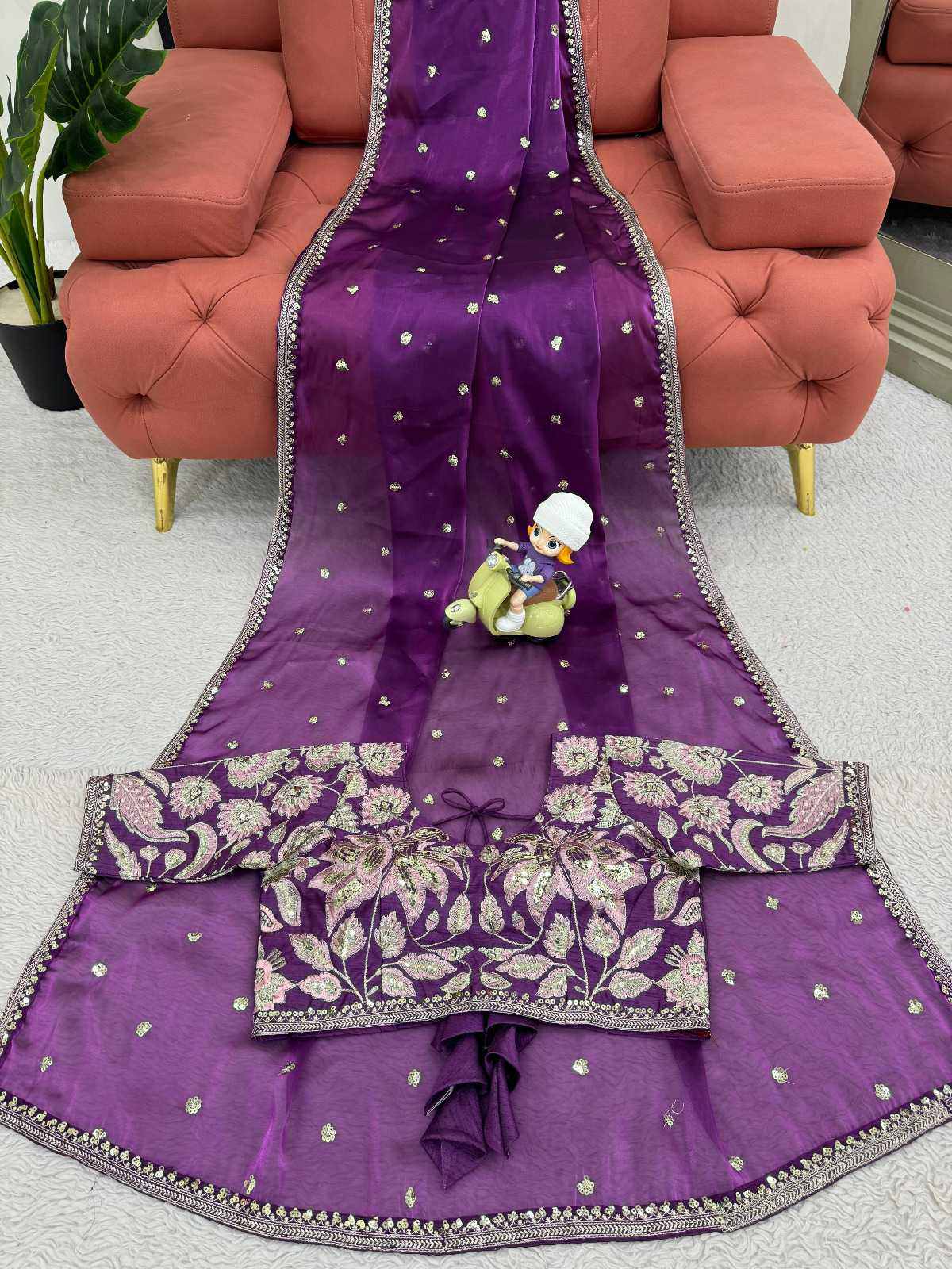 purple Jimmy Choo saree with sequence embroidery