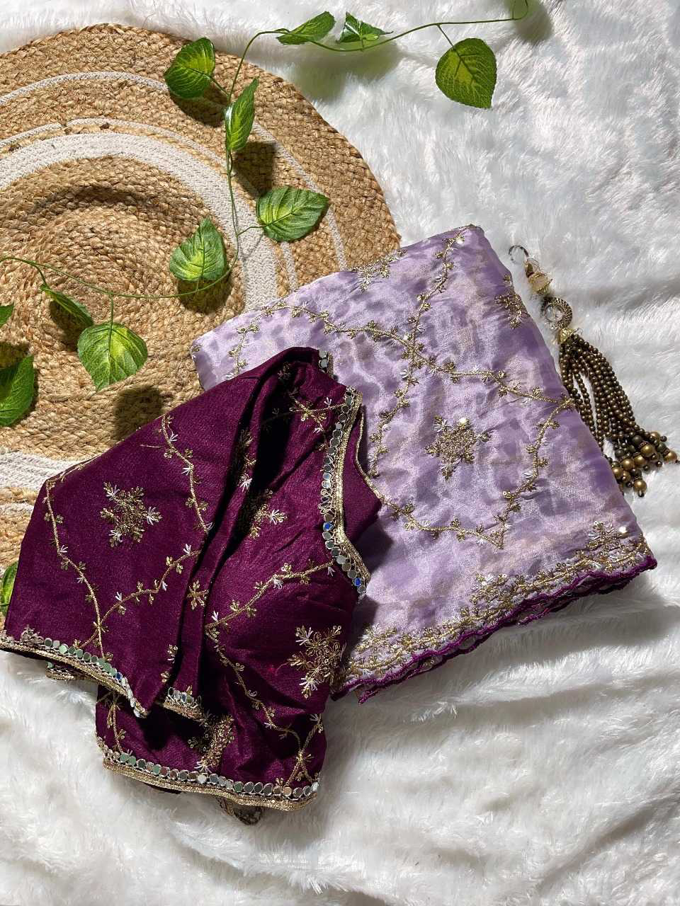 JIMMY CHOO SILK DESIGNER SAREE WITH READYMADE BLOUSE