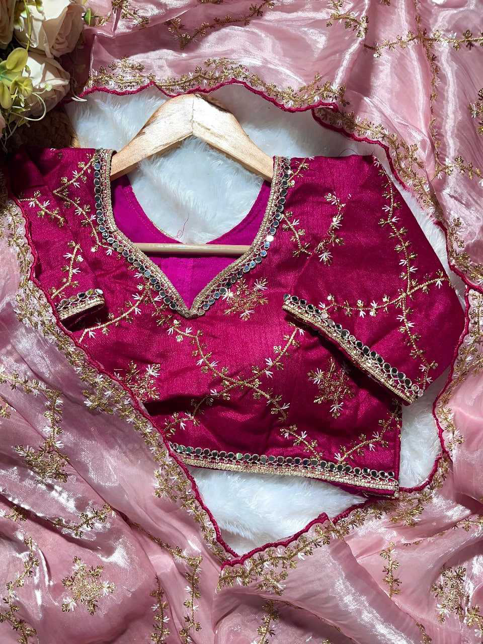 JIMMY CHOO SILK DESIGNER SAREE WITH READYMADE BLOUSE
