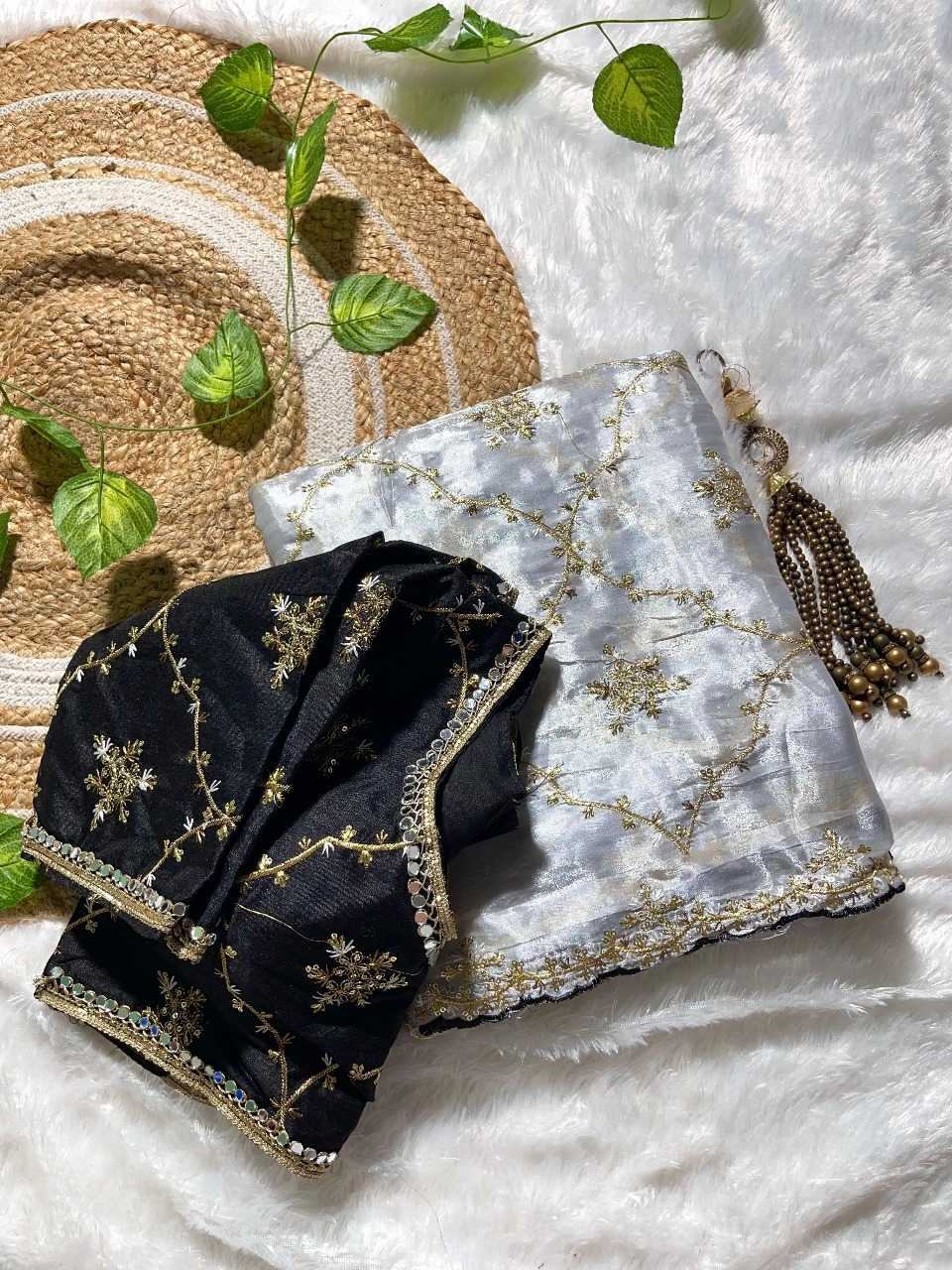 JIMMY CHOO SILK DESIGNER SAREE WITH READYMADE BLOUSE