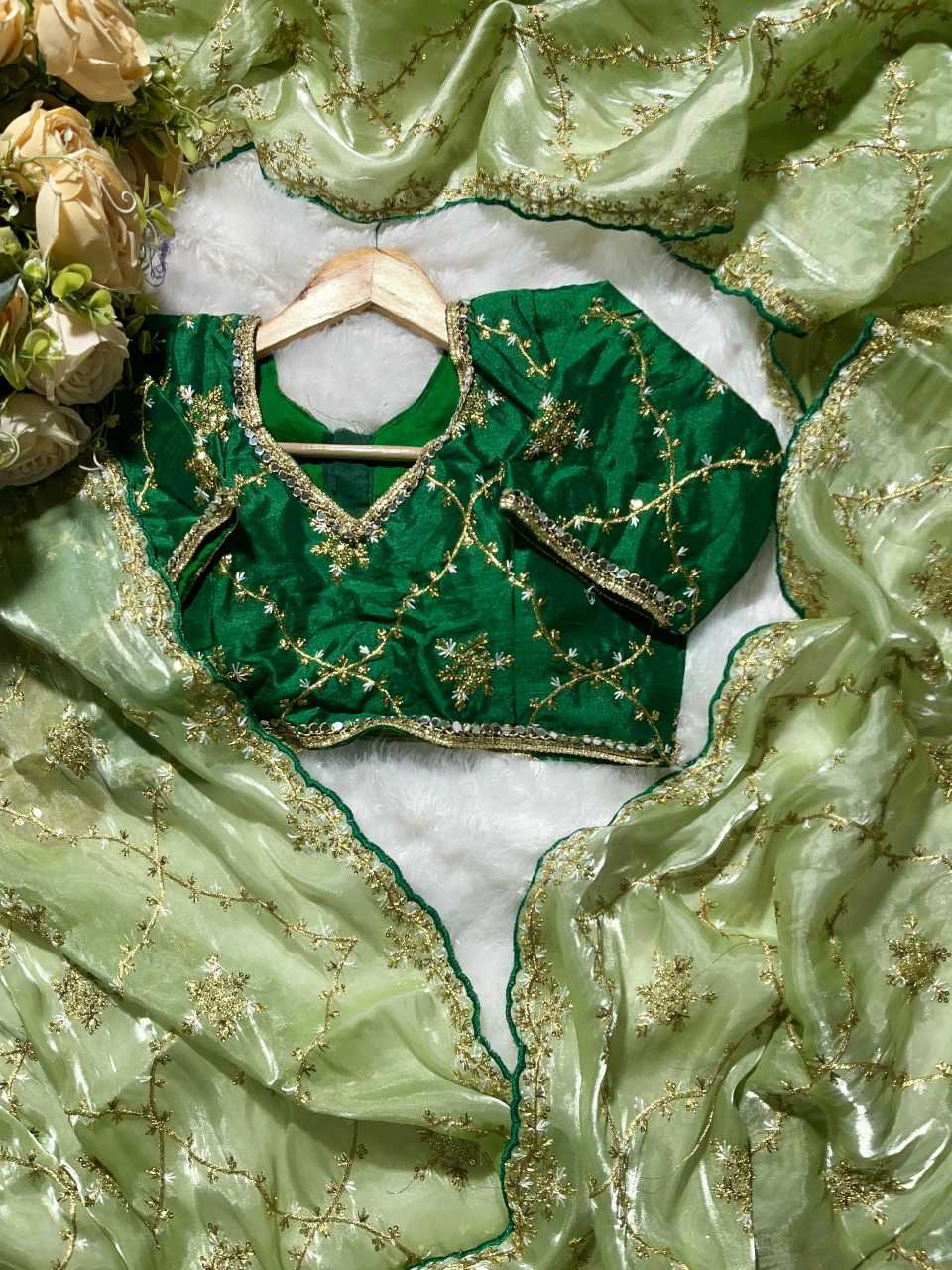 JIMMY CHOO SILK DESIGNER SAREE WITH READYMADE BLOUSE