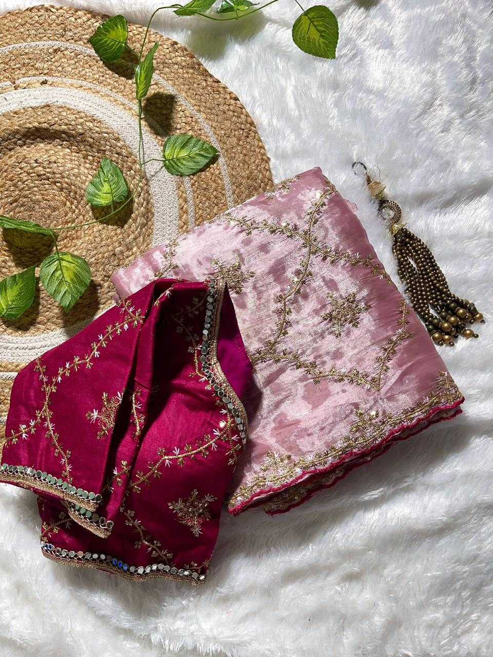 JIMMY CHOO SILK DESIGNER SAREE WITH READYMADE BLOUSE