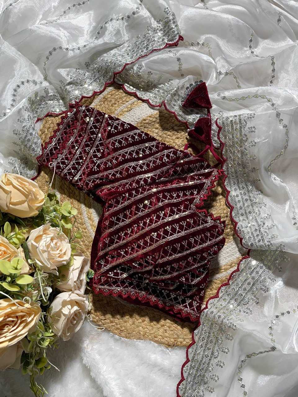 Havy Soft Organza Fabric With Beutiful Floral Prints With Beads And Katdana Handwork In Border