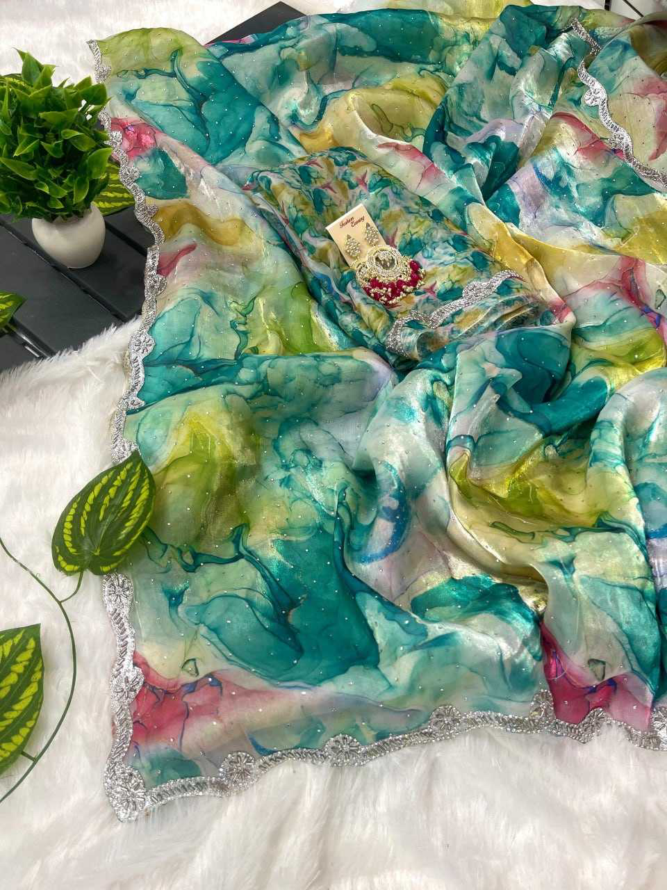 Pure soft zimmy choo silk saree with beautiful prism prints