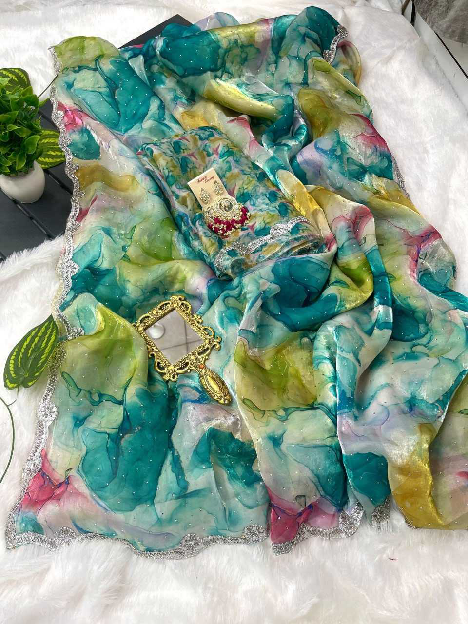 Pure soft zimmy choo silk saree with beautiful prism prints