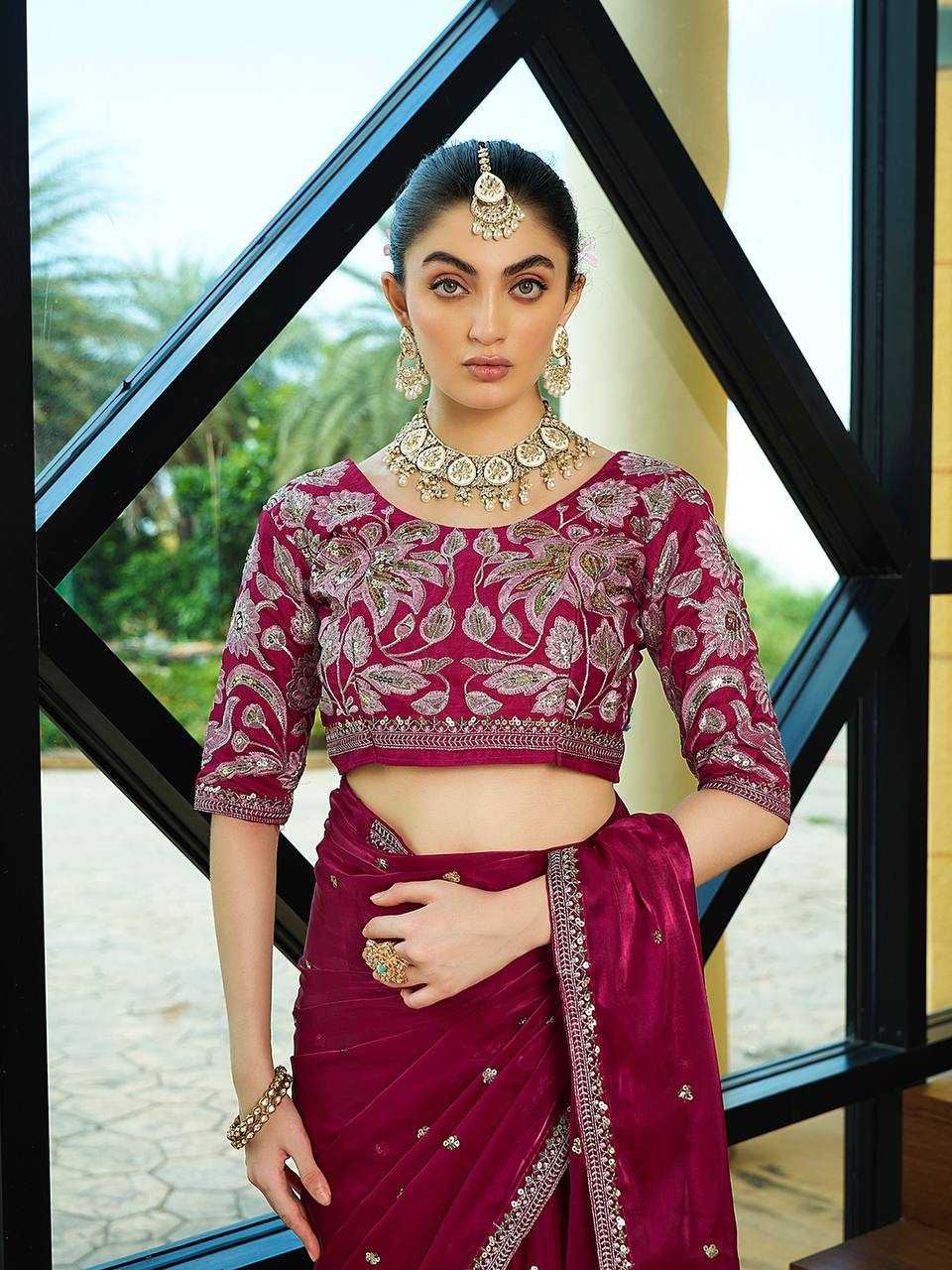 Pink Color Jimmy Choo Saree With Sequence Embroidery Work and Heavy Blouse
