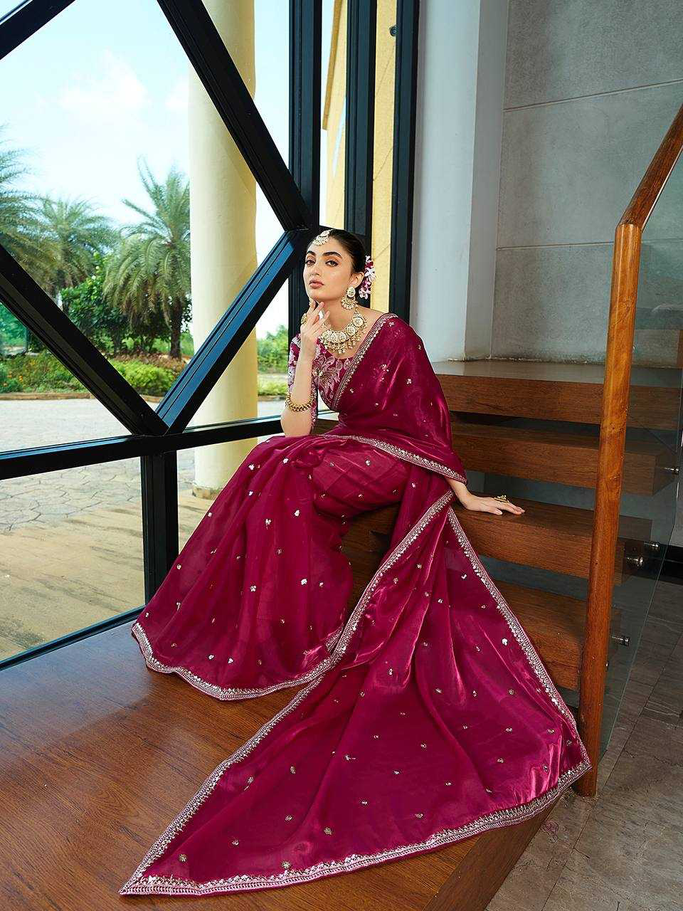 Pink Color Jimmy Choo Saree With Sequence Embroidery Work and Heavy Blouse