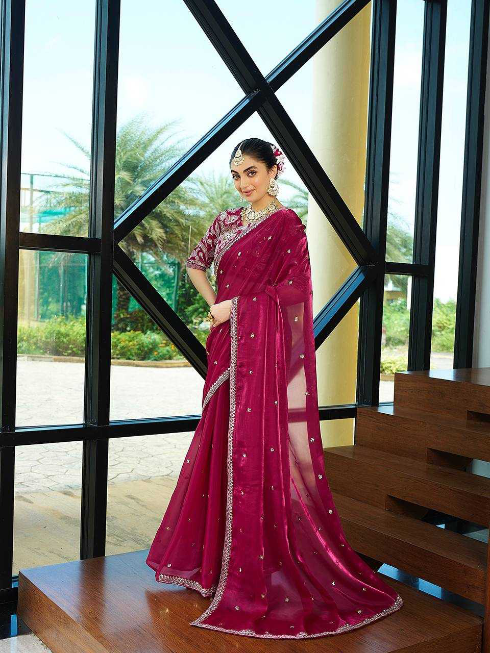 Pink Color Jimmy Choo Saree With Sequence Embroidery Work and Heavy Blouse