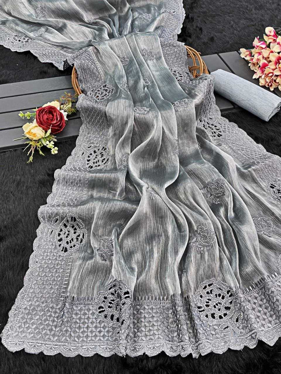 Soft Rich Burberry Silk Fabric Along With Designer Threads C-Pallu Work saree