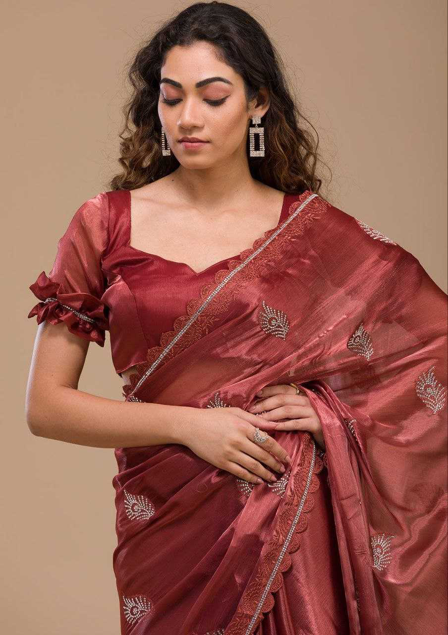 Soft Rich Burberry Silk Fabric Along With Designer Threads C-Pallu Work saree