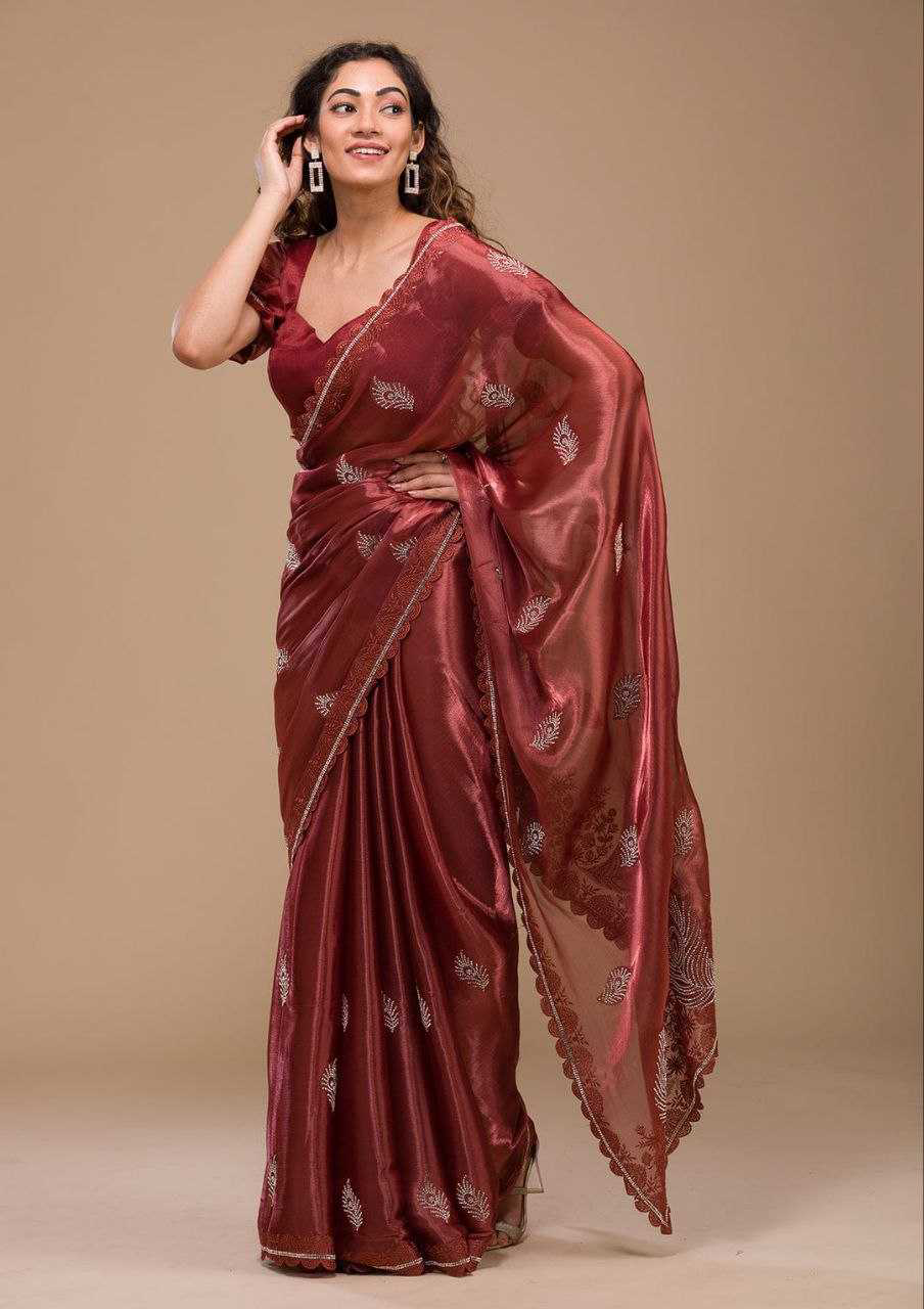 Soft Rich Burberry Silk Fabric Along With Designer Threads C-Pallu Work saree