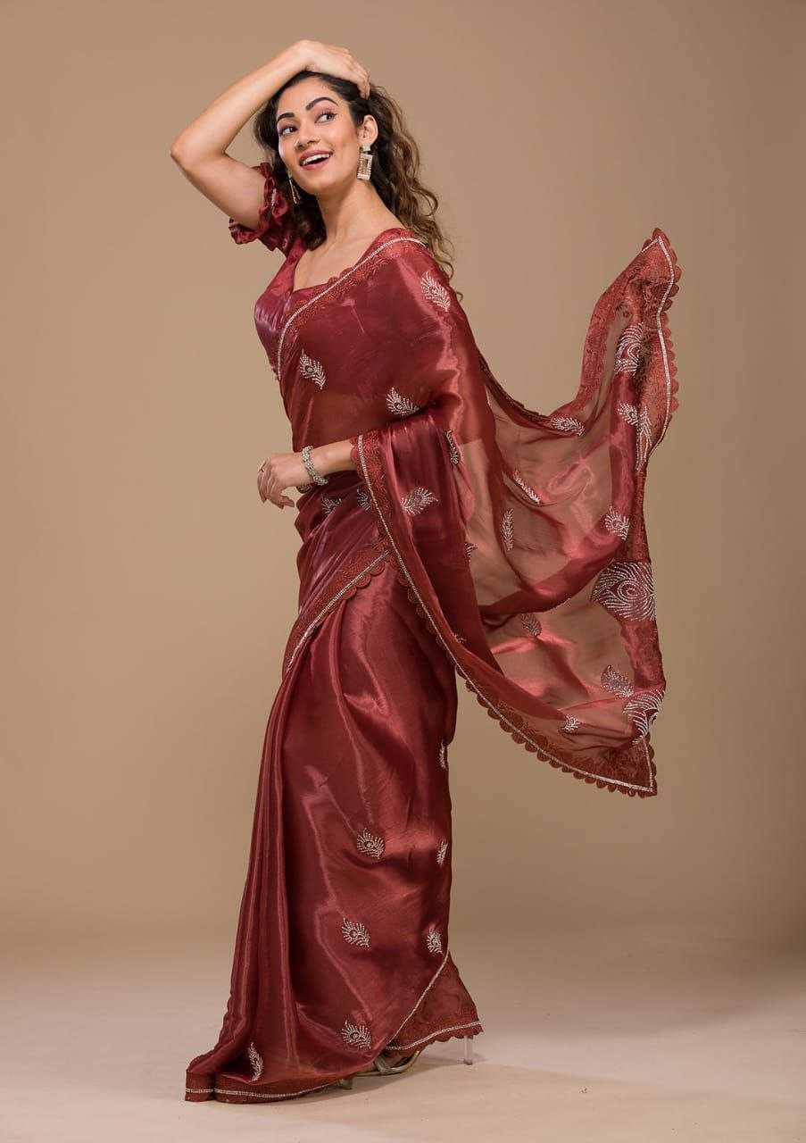 Soft Rich Burberry Silk Fabric Along With Designer Threads C-Pallu Work saree