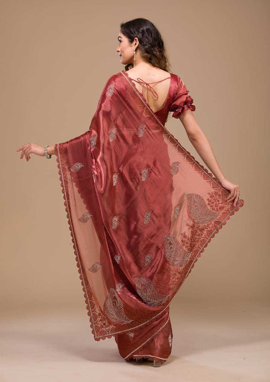 Soft Rich Burberry Silk Fabric Along With Designer Threads C-Pallu Work saree