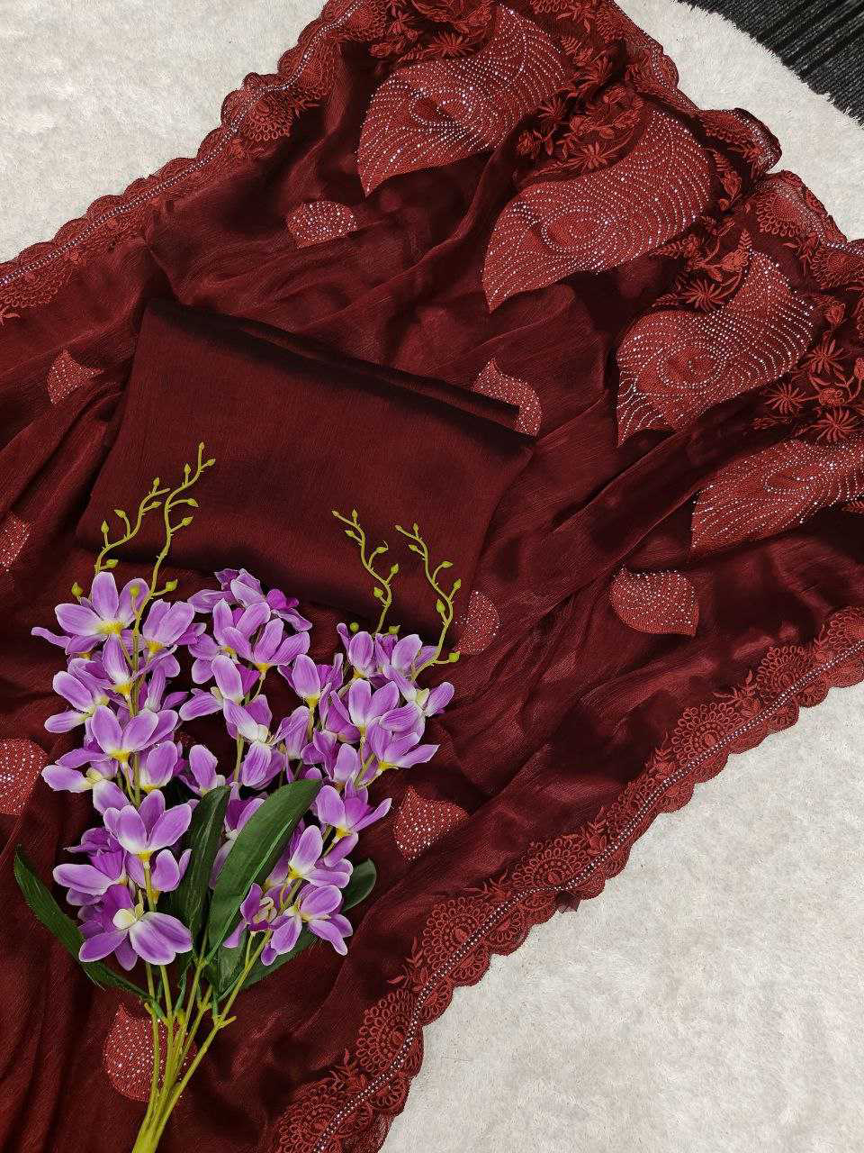 Soft Rich Burberry Silk Fabric Along With Designer Threads C-Pallu Work saree