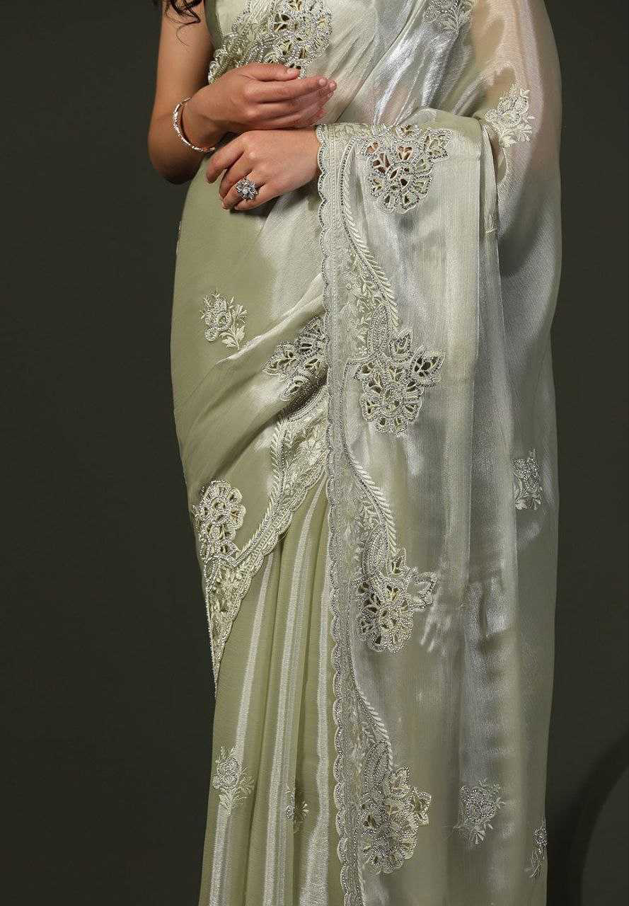 Burberry Silk Saree With Embroidery Cutwork and Stone Work Indian Party Saree