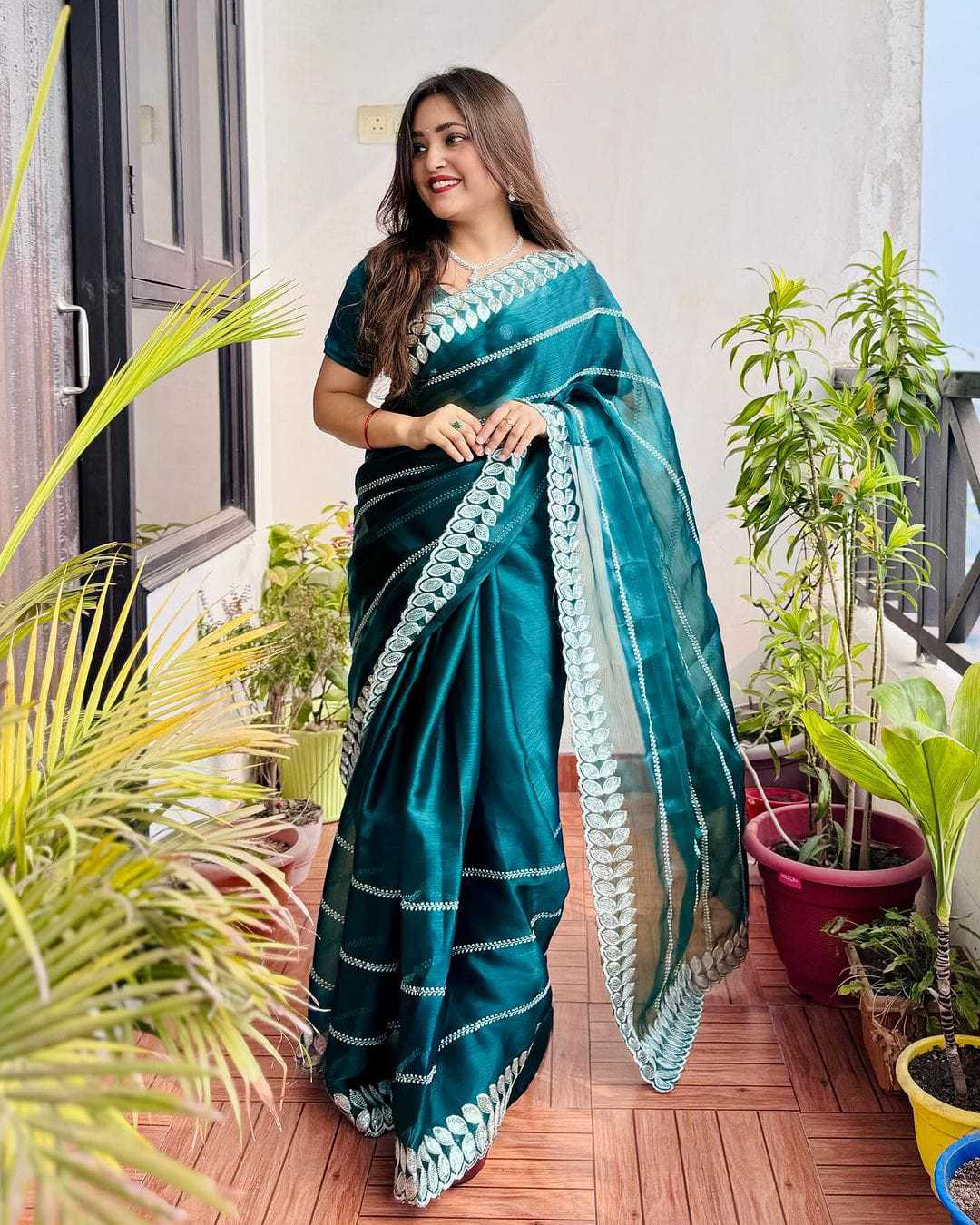 Pritty Rama Colour Soft Silk With Thread And Sequence Work Saree