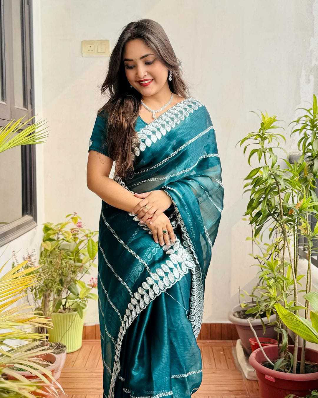 Pritty Rama Colour Soft Silk With Thread And Sequence Work Saree