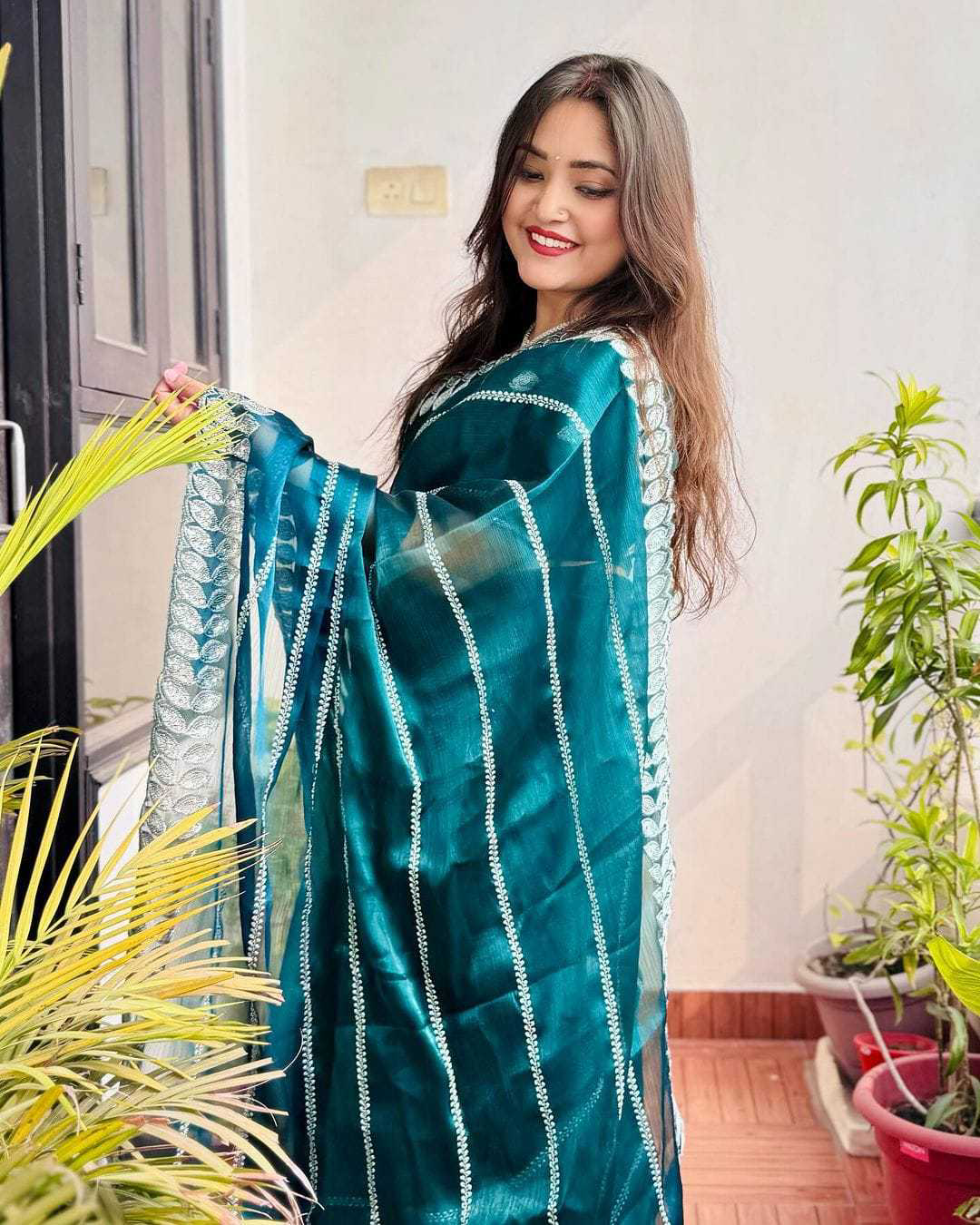 Pritty Rama Colour Soft Silk With Thread And Sequence Work Saree