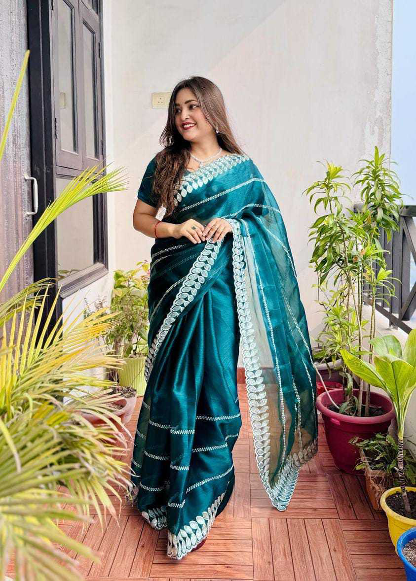 Pritty Rama Colour Soft Silk With Thread And Sequence Work Saree