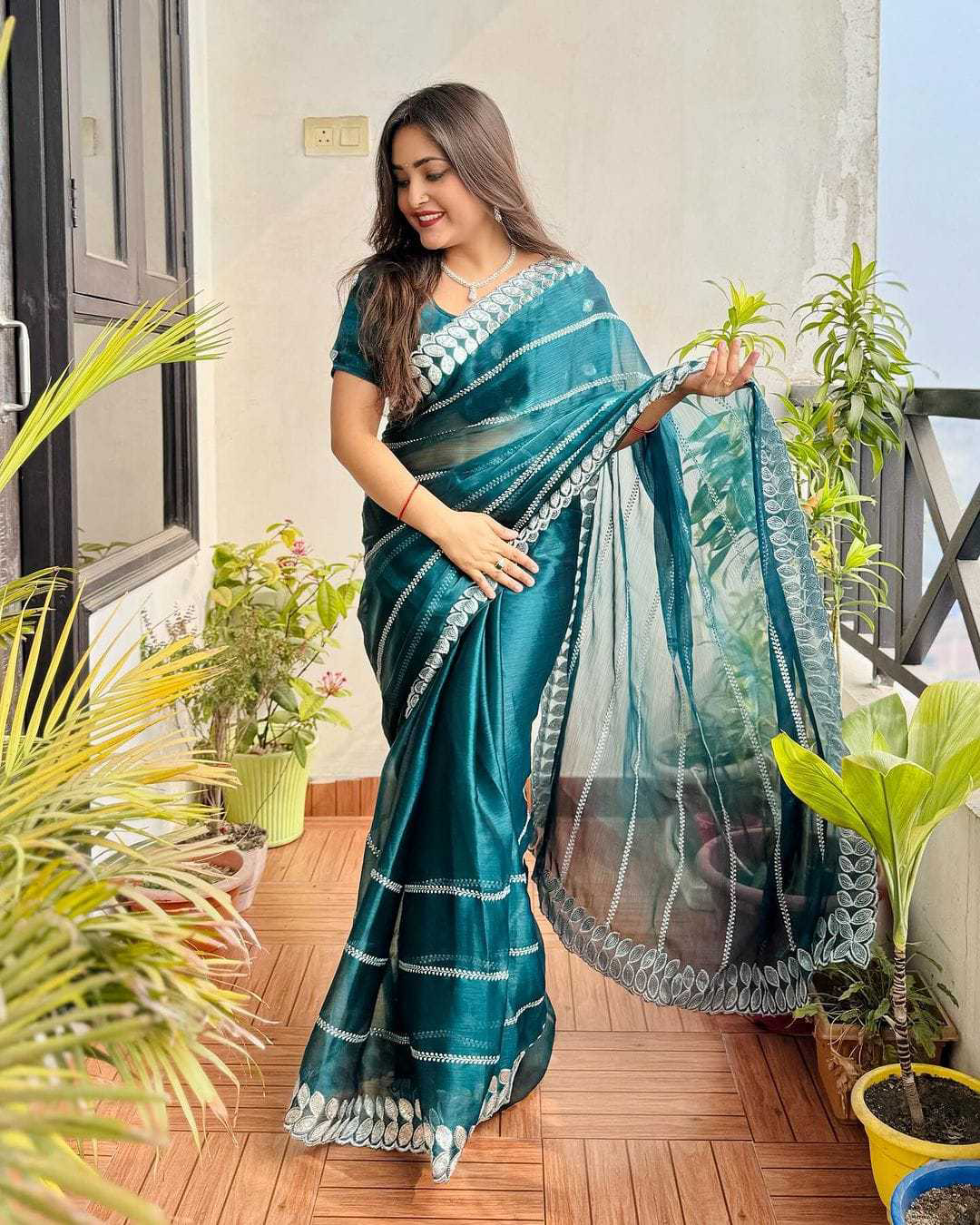 Pritty Rama Colour Soft Silk With Thread And Sequence Work Saree