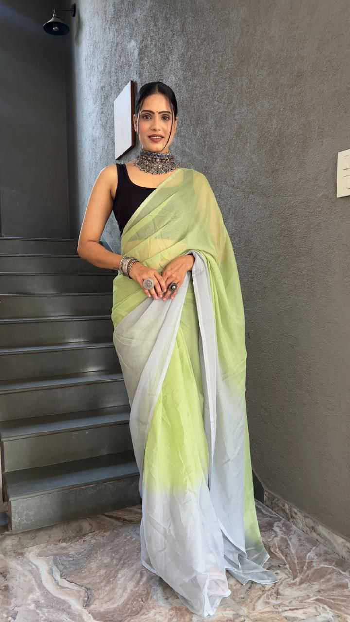 Gorgeous Light Green Georgette Padding Print Ready to Wear Sarees With Unstitched Blouse