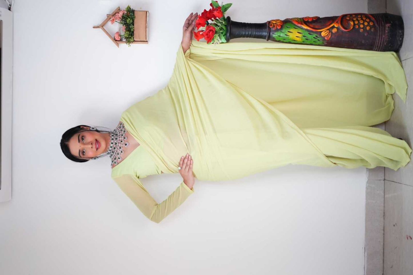 Pretty Pista Color Soft Georgette Silk Design All Over Work Saree