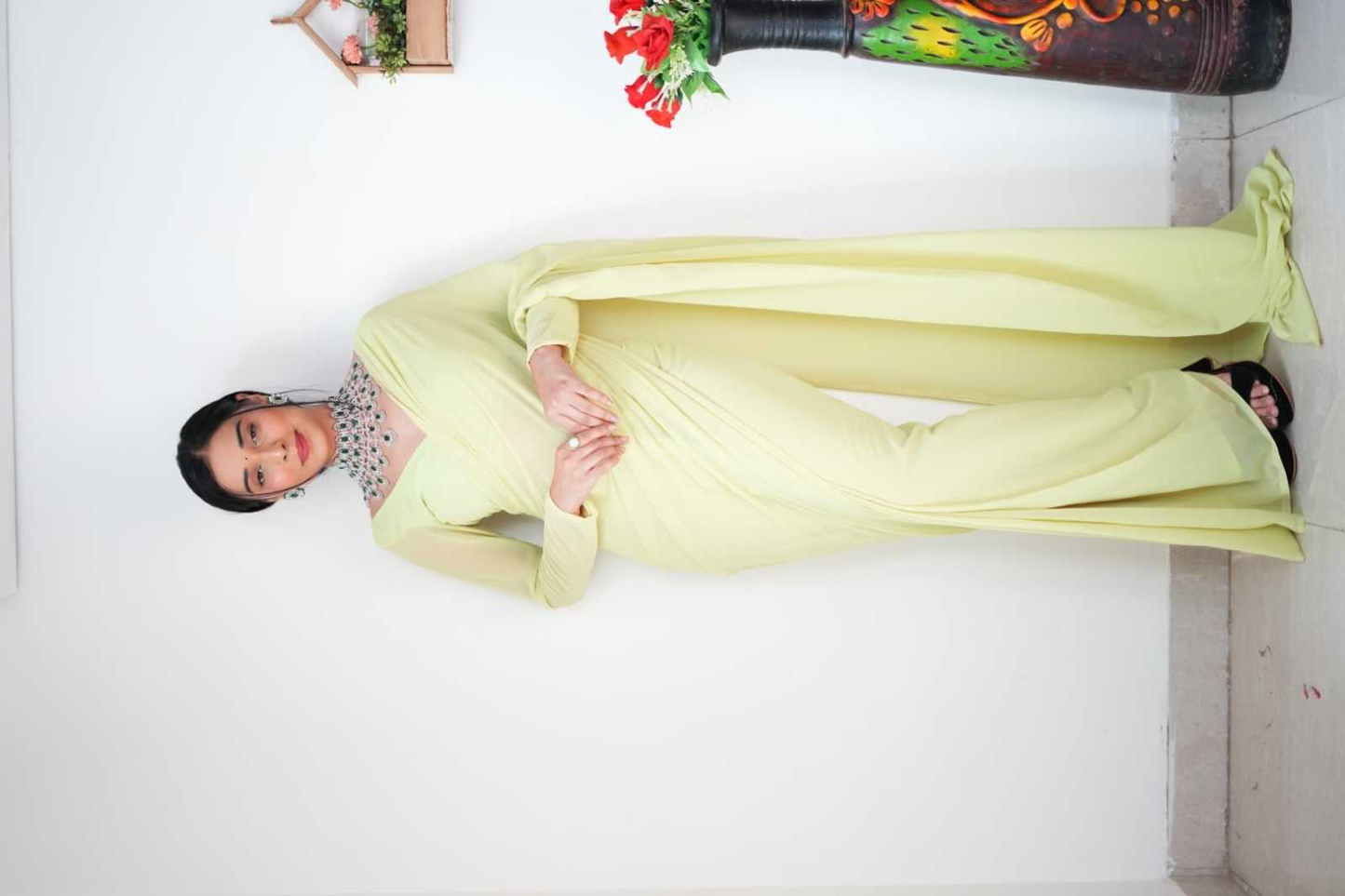 Pretty Pista Color Soft Georgette Silk Design All Over Work Saree