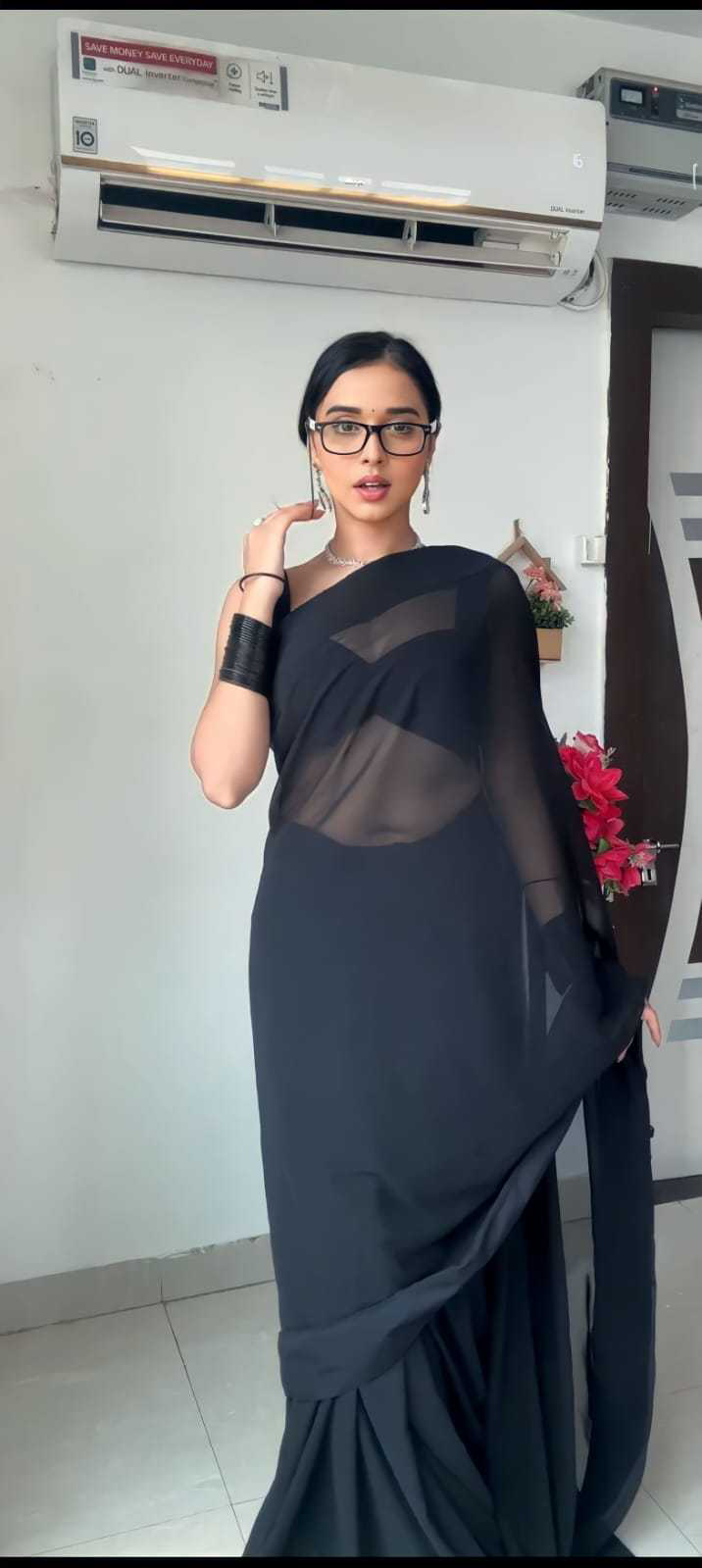 Pretty Black Color Soft Georgette Silk Design All Over Work Saree