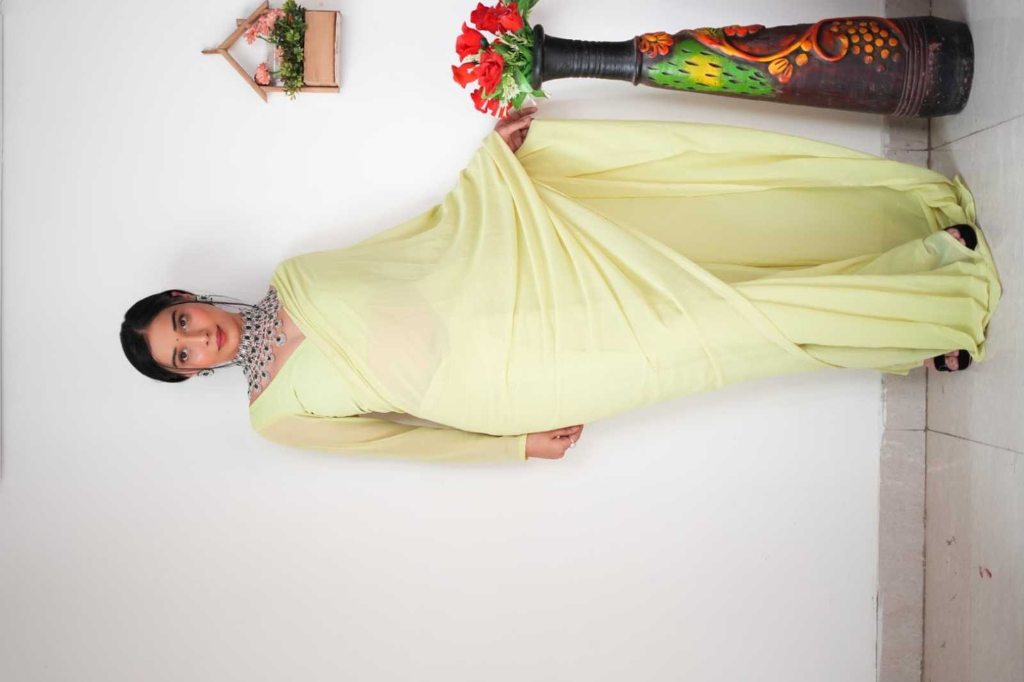 Pretty Pista Color Soft Georgette Silk Design All Over Work Saree